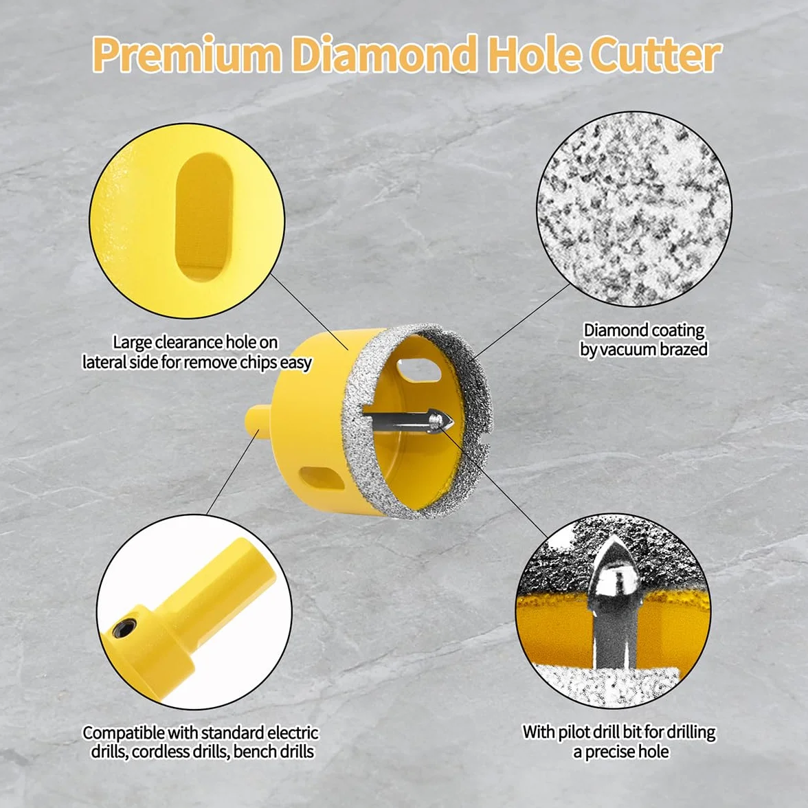 Diamentowa otwornica 150 mm z wiertłem pilotowym, profesjonalne lutowane próżniowo wiertło diamentowe do płytek, porcelany, szkła, marmuru, ceramiki