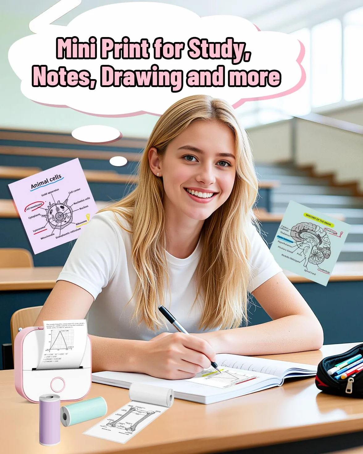 Phomemo T02 Mini drukarka etykiet Bluetooth 203DPI z 3 rolkami papieru termicznego