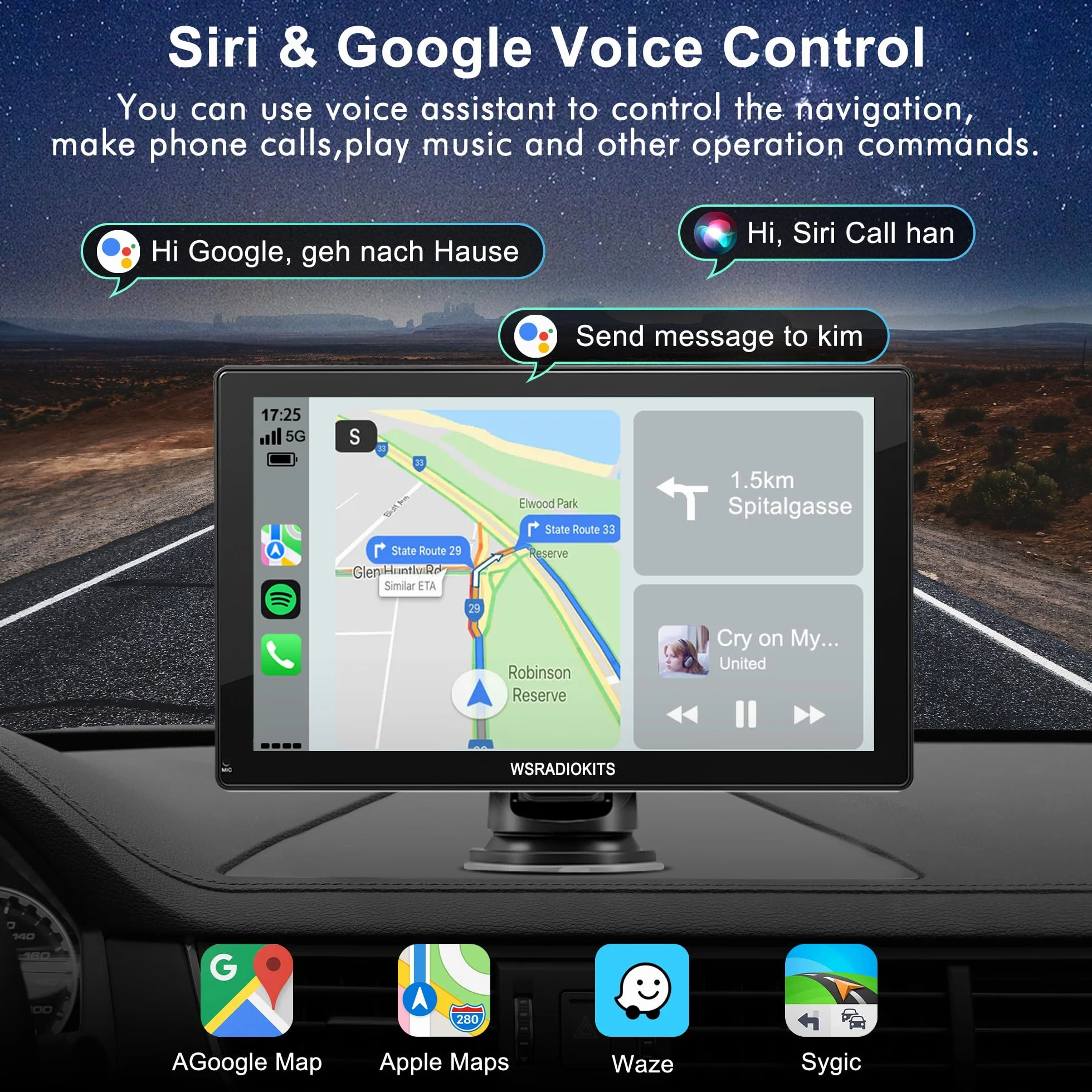 9-calowy bezprzewodowy wyświetlacz Carplay z systemem Android, radio samochodowe, bezprzewodowy ekran Carplay, z systemem Android z AUX/FM, kamera cofania, Mirror Link, Siri i G-oogle, Bluetooth do