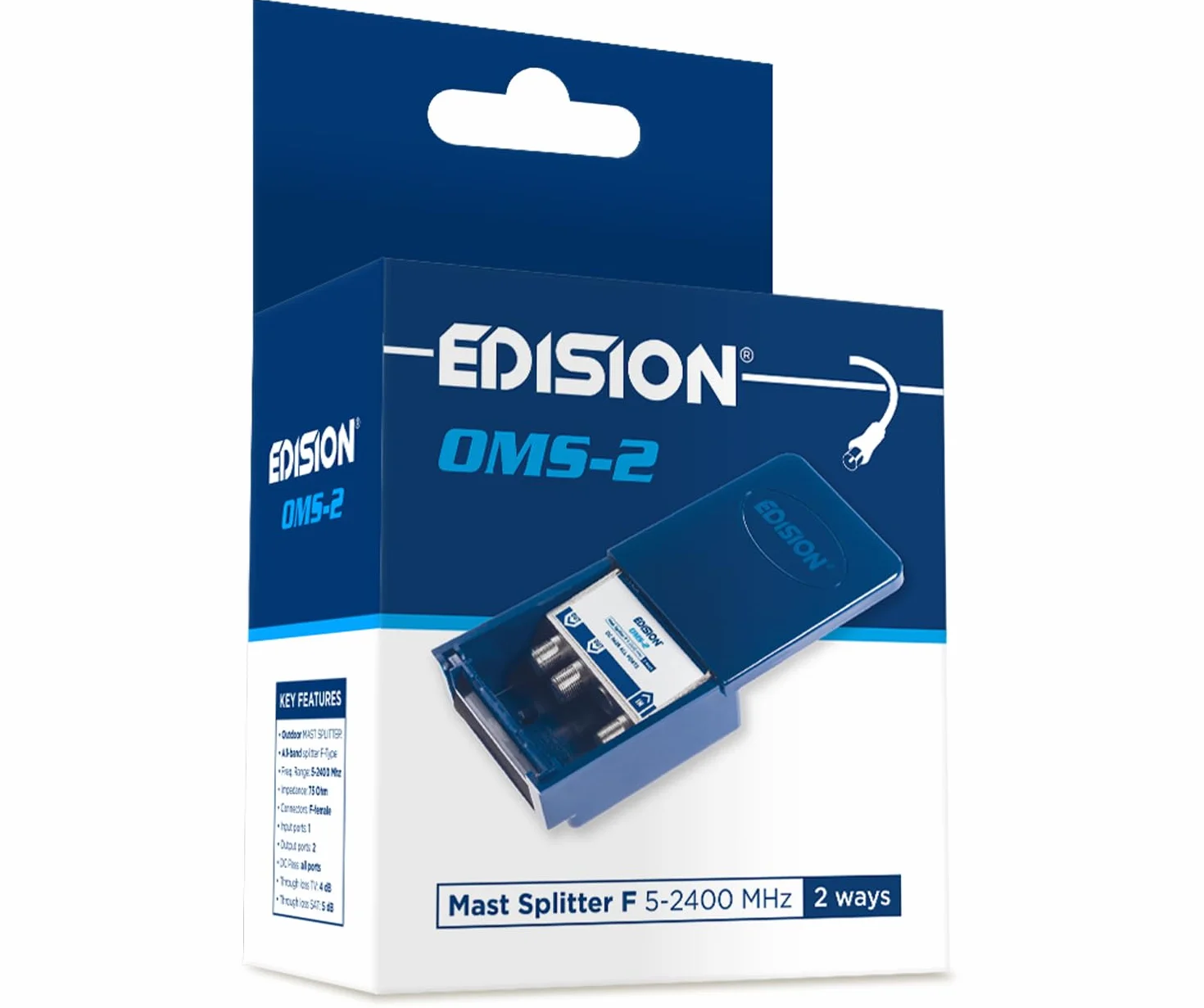 EDISION OMS-2 rozdzielacz słupkowy 2 wyjścia zewnętrzny satelitarny telewizyjny 5-2400 MHz DVB-S2 DVB-T2 DVB-C DC pas