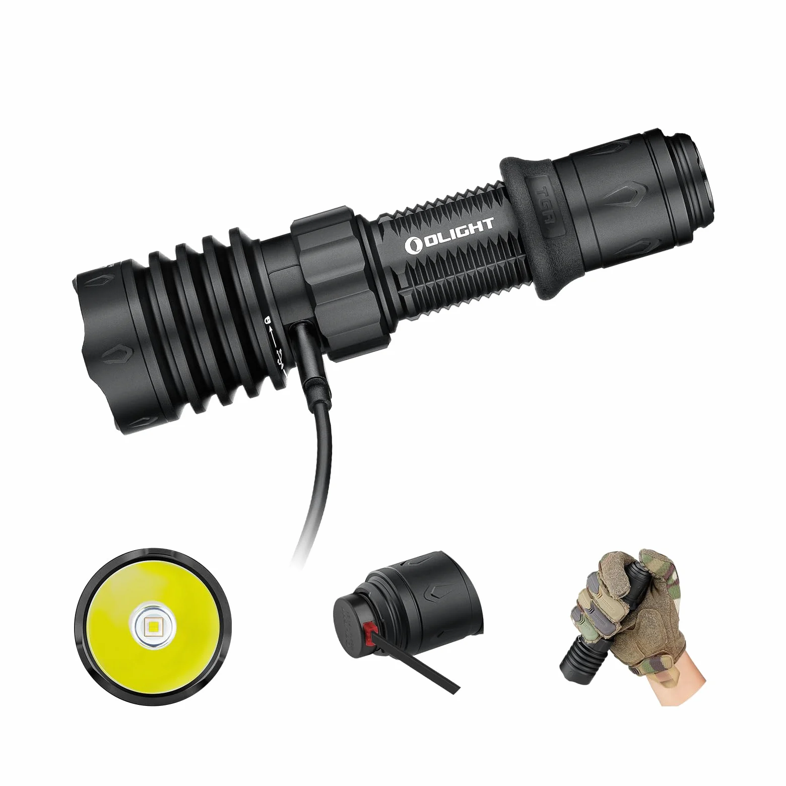 OLIGHT Warrior X 4 LED 2600 lumenów, zasięg światła 630 metrów, ładowanie USB i latarka taktyczna Tybe C Bright wodoodporna IPX8 z kaburą do użytku na zewnątrz, na kempingu (czarna)
