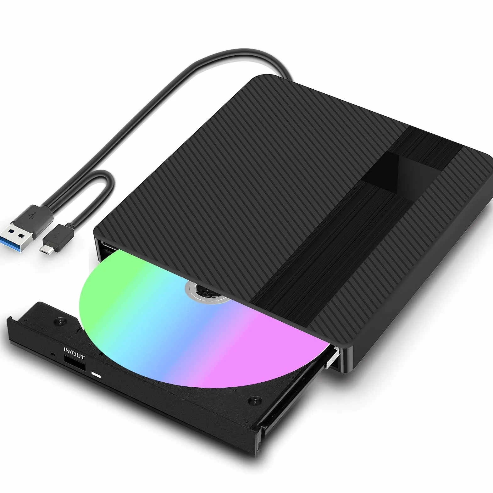 Zewnętrzny Odtwarzacz CD DVD z USB 3.0 Type-C Przenośny Czytnik Dysków CD DVD +/- R/RW Podłącz i graj działa z PC, Laptopami, Mac OS, Windows 11/10/8/7/XP i Linux