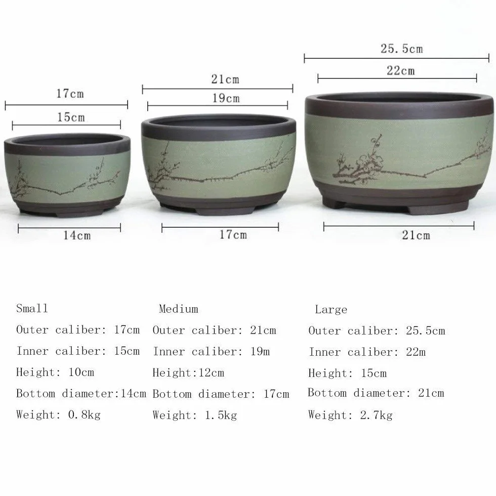 Bonsai Doniczka Ceramiczna Okrągła Duża Średnia i Mała Doniczka Bonsai Zielona Doniczka W kształcie bębna Umywalka wentylacyjna w stylu chińskim Okrągła Sadzarka Pojemnik na rośliny ozdobne (Kolor:
