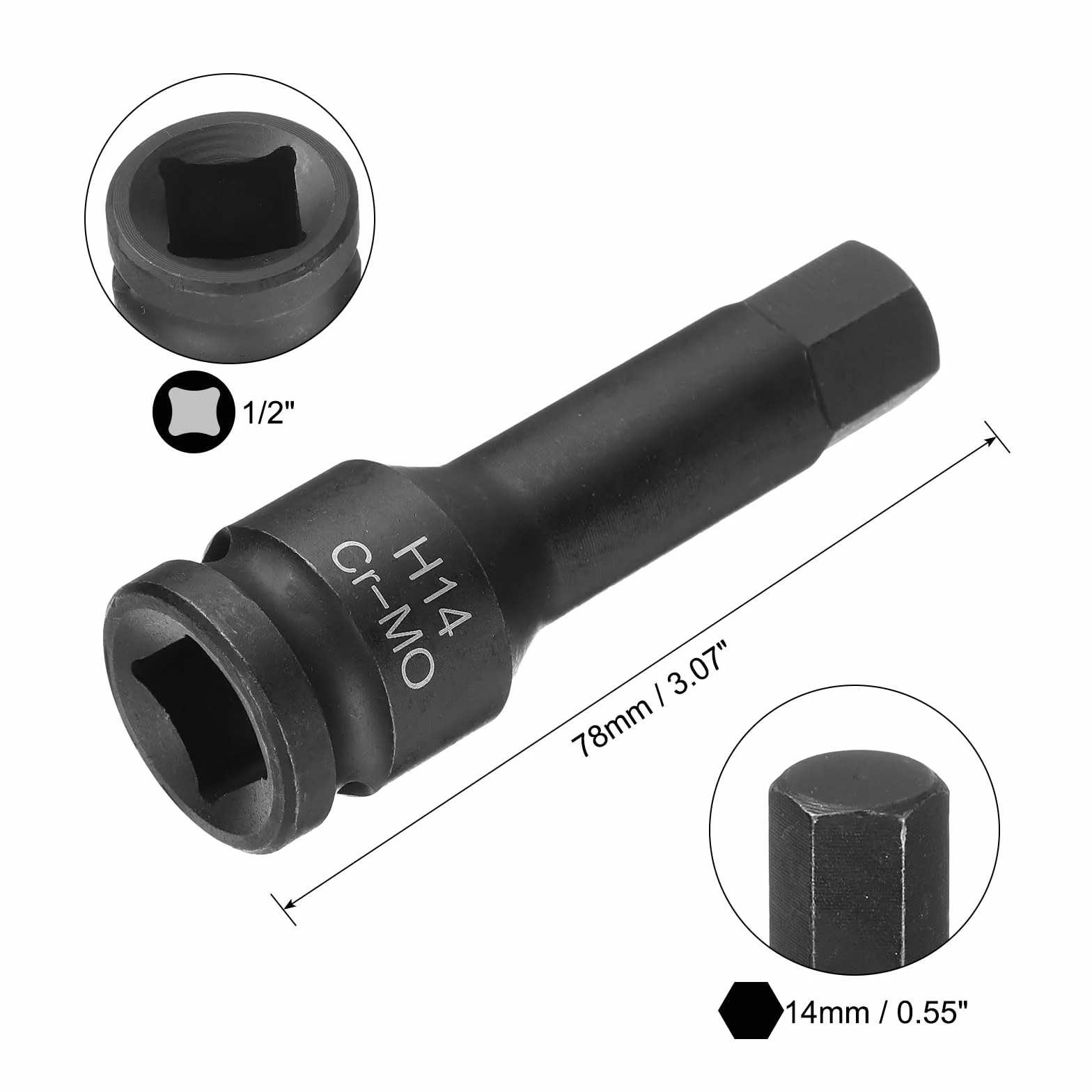QUARKZMAN 14 mm sześciokątne gniazdo bitowe H14 1/2" CR-MO stal fosforanowa przedłużacz sześciokątny adapter do gniazdka elektrycznego do naprawy prac samochodowych