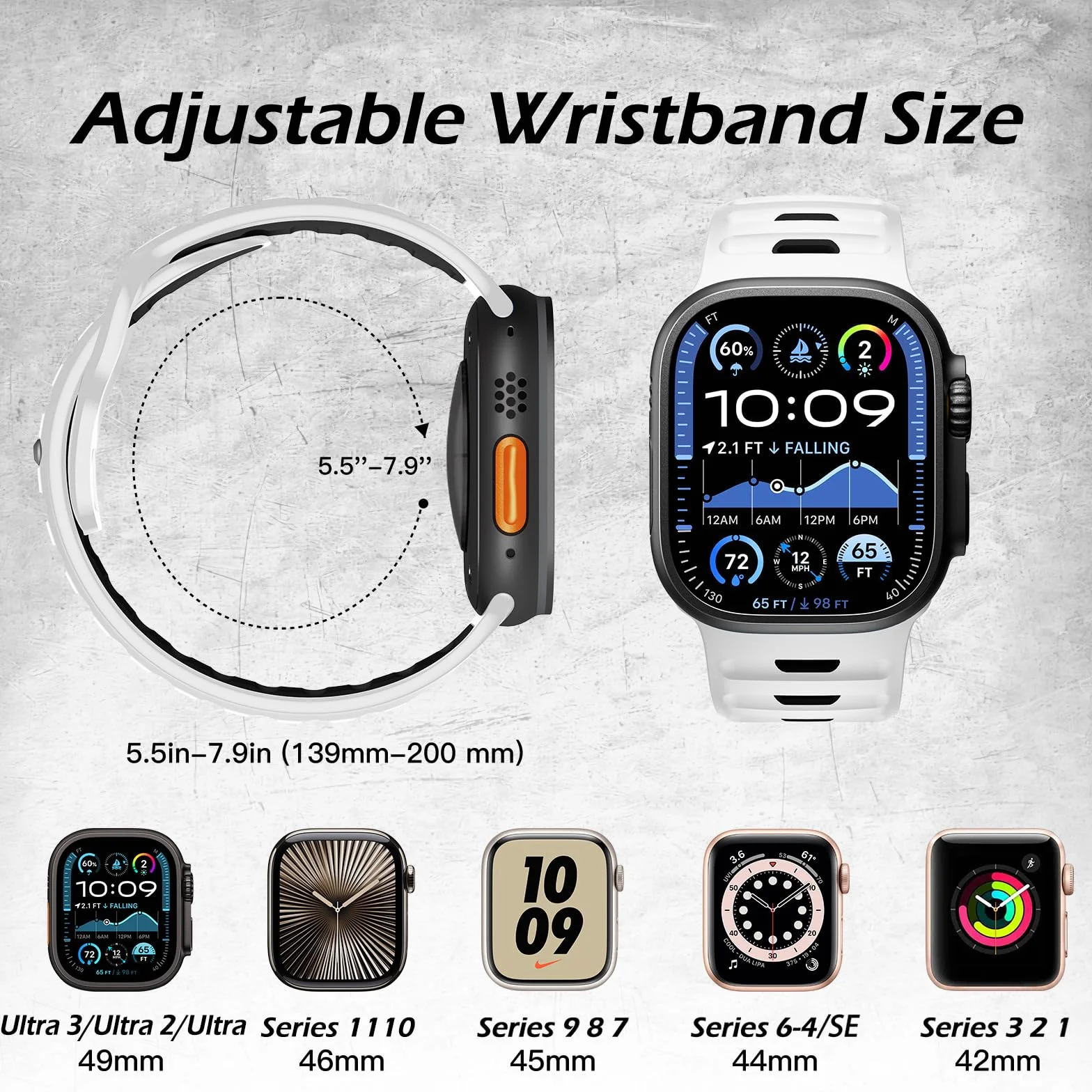 Higgs Silikonowy pasek kompatybilny z paskiem Apple Watch 44 mm, Ultra 3, 2, 1 49, 46, 45, 42 mm, męski, miękki silikonowy pasek sportowy do iWatch serii SE 11, 10, 9, 8, 7, 6, 5, 4, 3, 2, 1