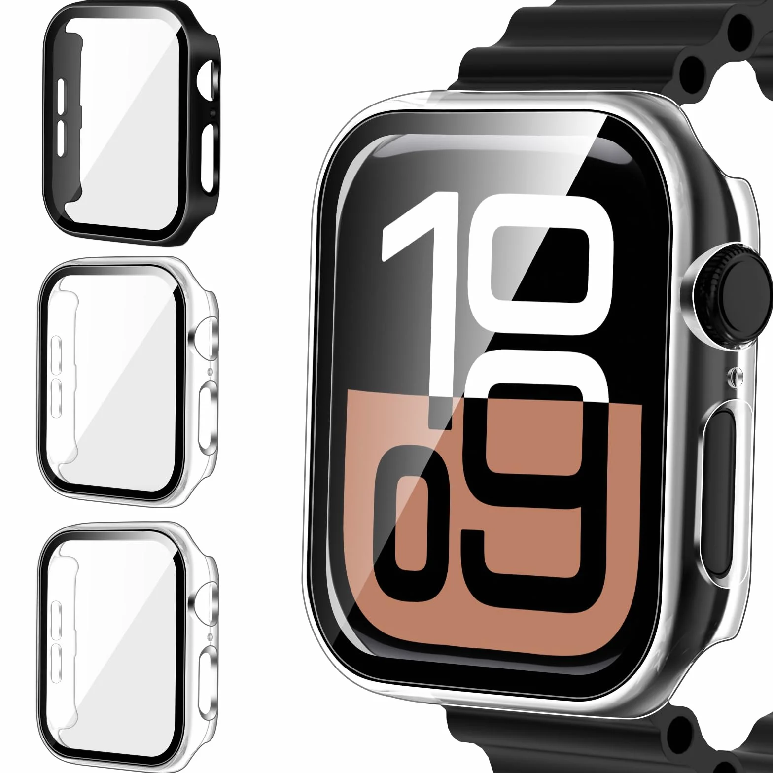ivoler 3-pak twardych etui PC z osłoną ekranu do Apple Watch Series 10 46 mm (2024), ultracienkie ochronne, 2 przezroczyste + 1 czarne