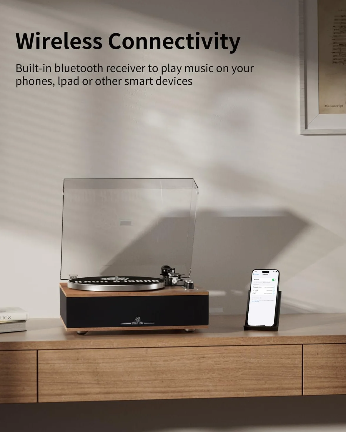 Gramofon ANGELS HORN z wbudowanymi głośnikami Bluetooth HiFi, przedwzmacniacz fonograficzny 33/45 obr./min, głowica AT-3600L