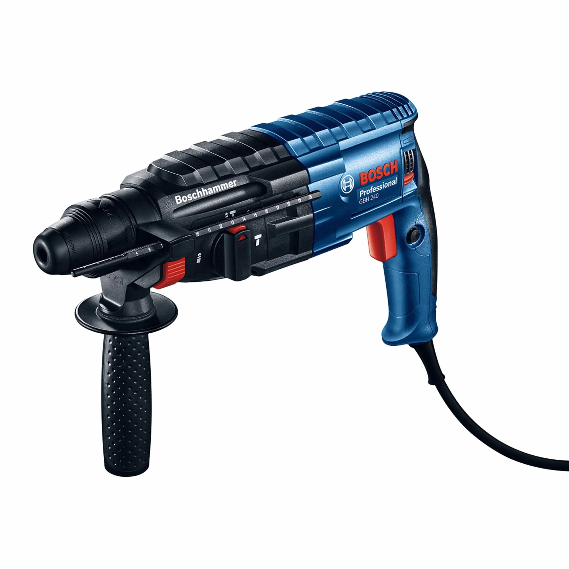 Bosch Professional: młot udarowo-obrotowy GBH 240 (790 W, energia udaru 2.7 J, uchwyt SDS plus, ogranicznik głębokości, walizka)