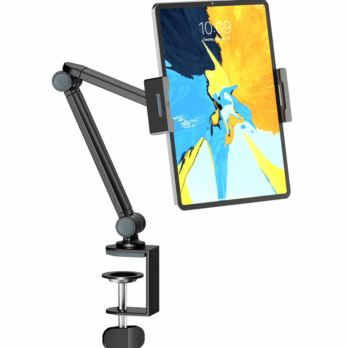 Uchwyt na tablet z regulowaną podstawką, elastyczny, na gęsiej szyi, czarny, 4,7-12,9 cala