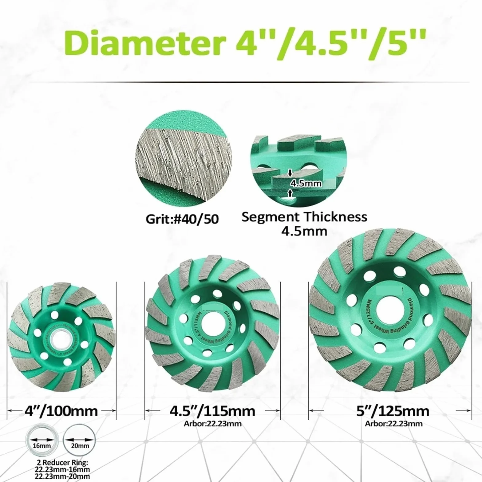 1 szt. 4 cale 4,5 cala 5 cali diamentowe koło szlifierskie szorstkie kamień cegła szlifowanie beton granit szlifierka kątowa płyta (1 szt. 115 mm)