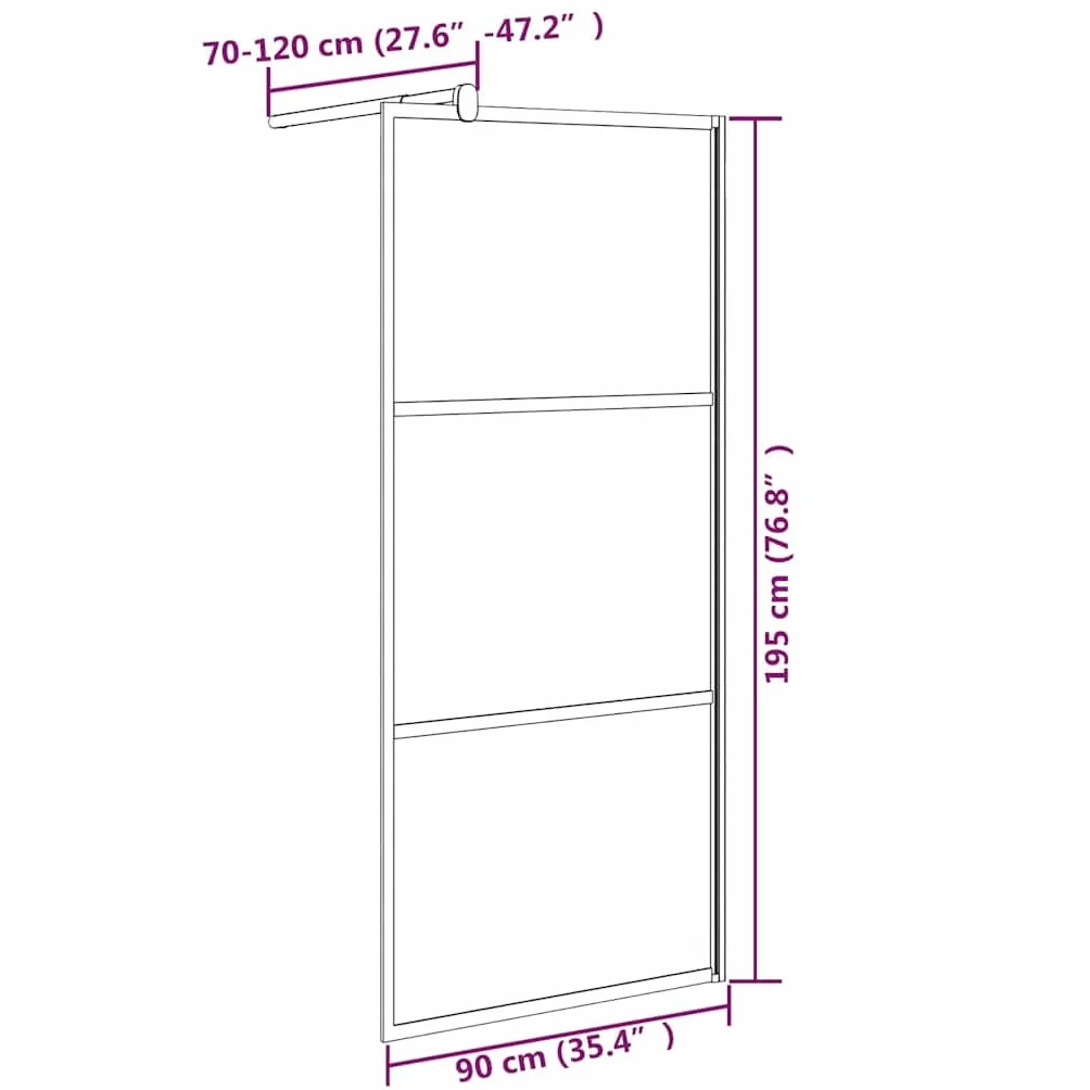 Ścianka prysznicowa Walk-in, 90 x 195 cm, matowe szkło ESG, czarna, aluminiowa rama, regulowana, ochrona przed pryskaniem, ścianka boczna łazienka, sanitarna z drążkiem podporowym i profilem do
