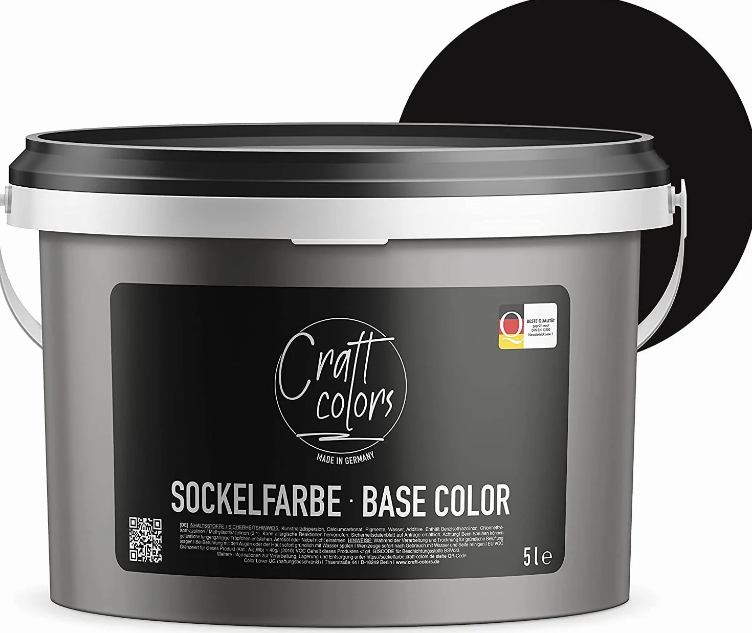 Craft colors Farba cokołowa 5 l czarna | wysokiej jakości farba do betonu, muru, ściany piwnicy, fasady i powierzchni dachowych | klasa ścierania na mokro 1 | Made in Germany | odporna na warunki