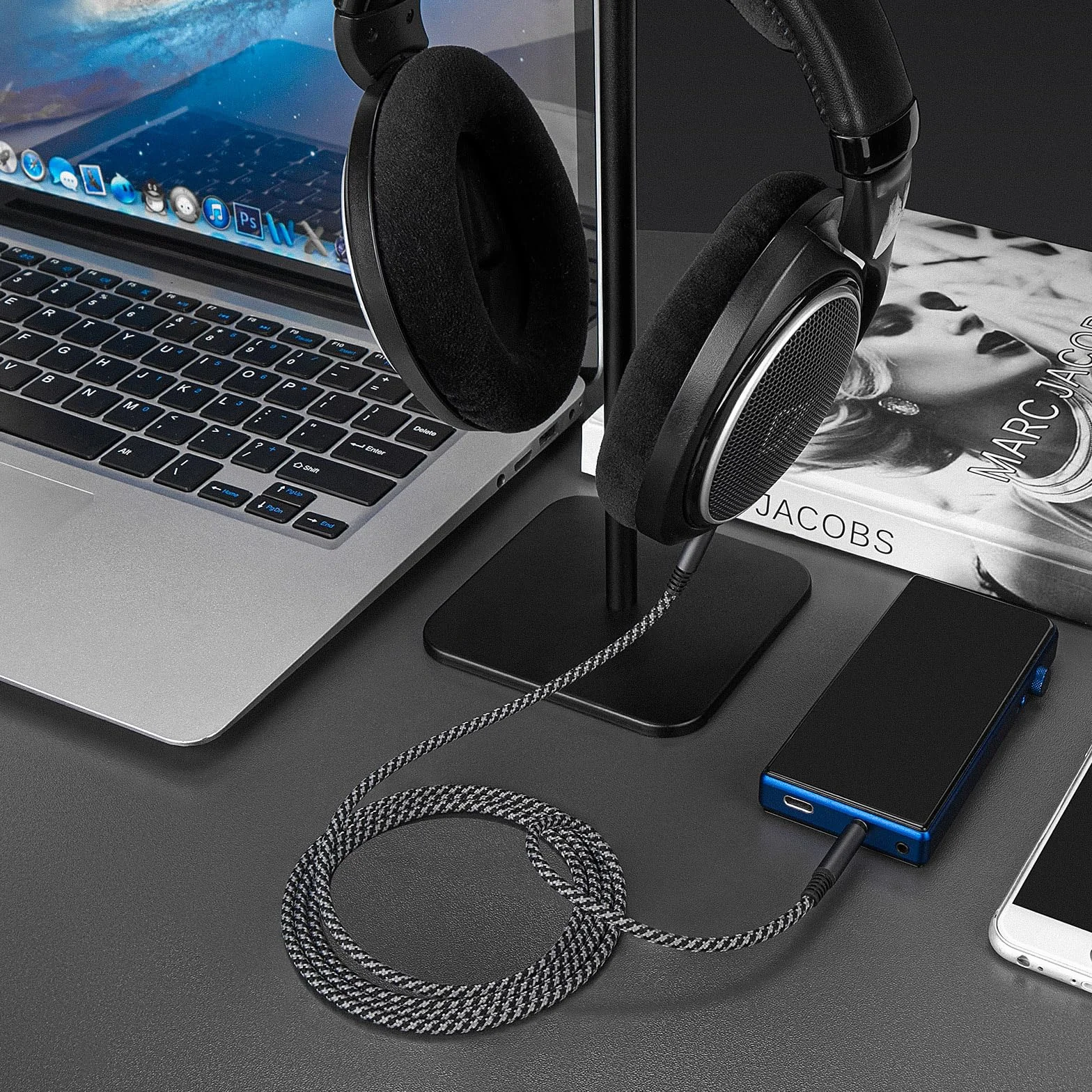 Geekria Kabel Audio Zamienny Pleciony Nylonowy 1/8" (3,5 mm) na 2,5 mm 5,6 ft/1,7 m do Sennheiser HD 620S
