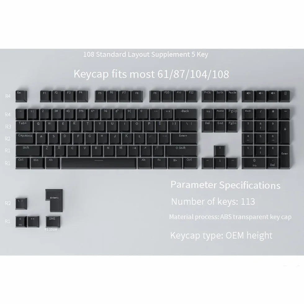 Nasadki klawiszy do klawiatury mechanicznej MX Doubleshot LED OEM 104 klawisze czarne
