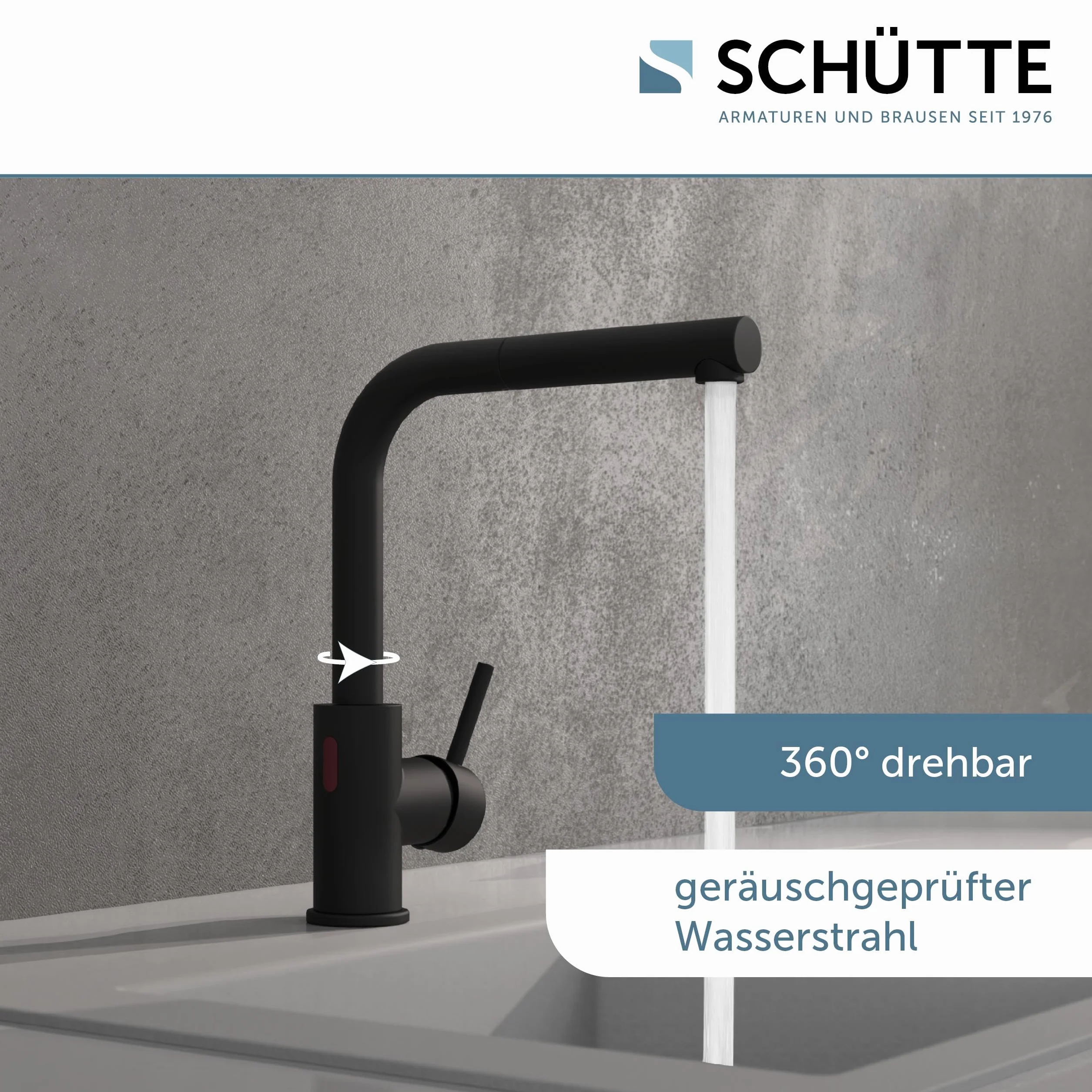 SCHÜTTE 99760 VITAL armatura zlewozmywakowa z czujnikiem, armatura kuchenna z wyciąganą słuchawką, automatyczny kran z czujnikiem, bateria mieszakowa, zlew, bezdotykowa armatura na podczerwień, czarna