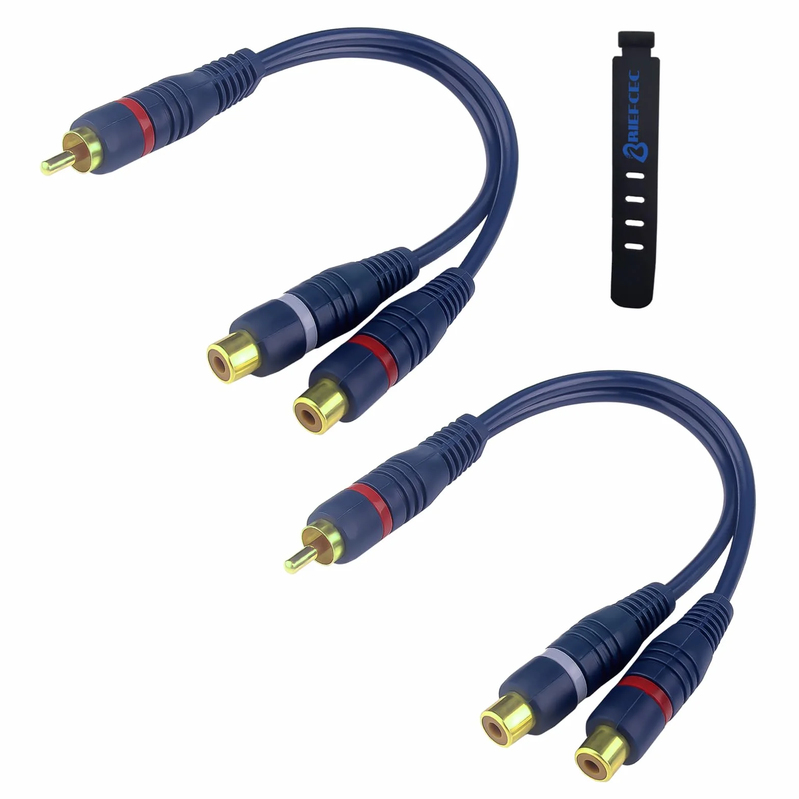 RCA Y Splitter kabel RCA Y, adapter 15 cm, subwoofer, kabel Phono, kabel AV, kabel koncentryczny, kabel audio cinch, kabel RCA na JACK (1 wtyczka do 2 gniazda, 2 szt., niebieski)