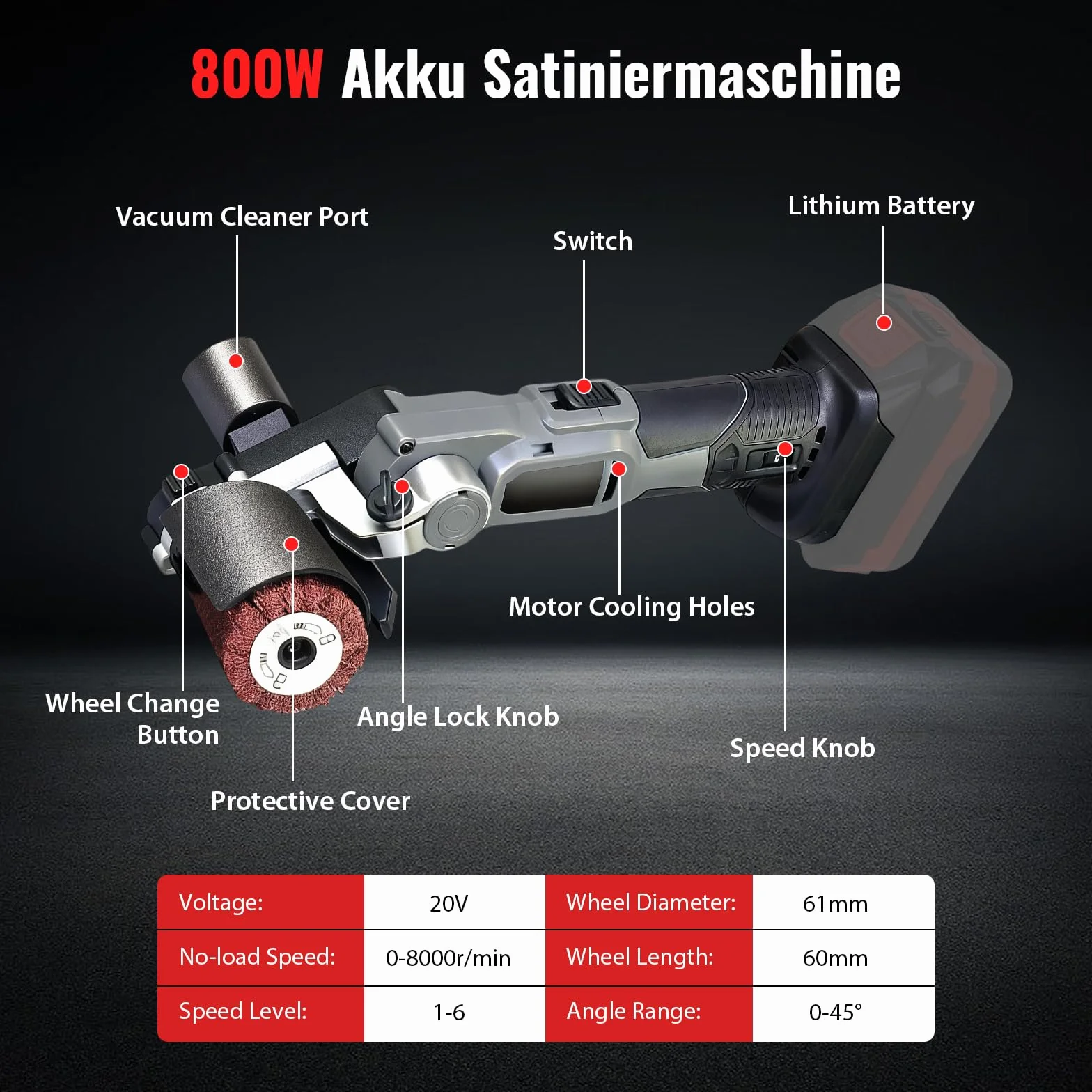 Maszyna do satynowania, bezprzewodowa szlifierka szczotkowa 800 W | Kompatybilny z Makita 20 V Szlifierka bębnowa do szlifowania, polerowania drewna i metalu