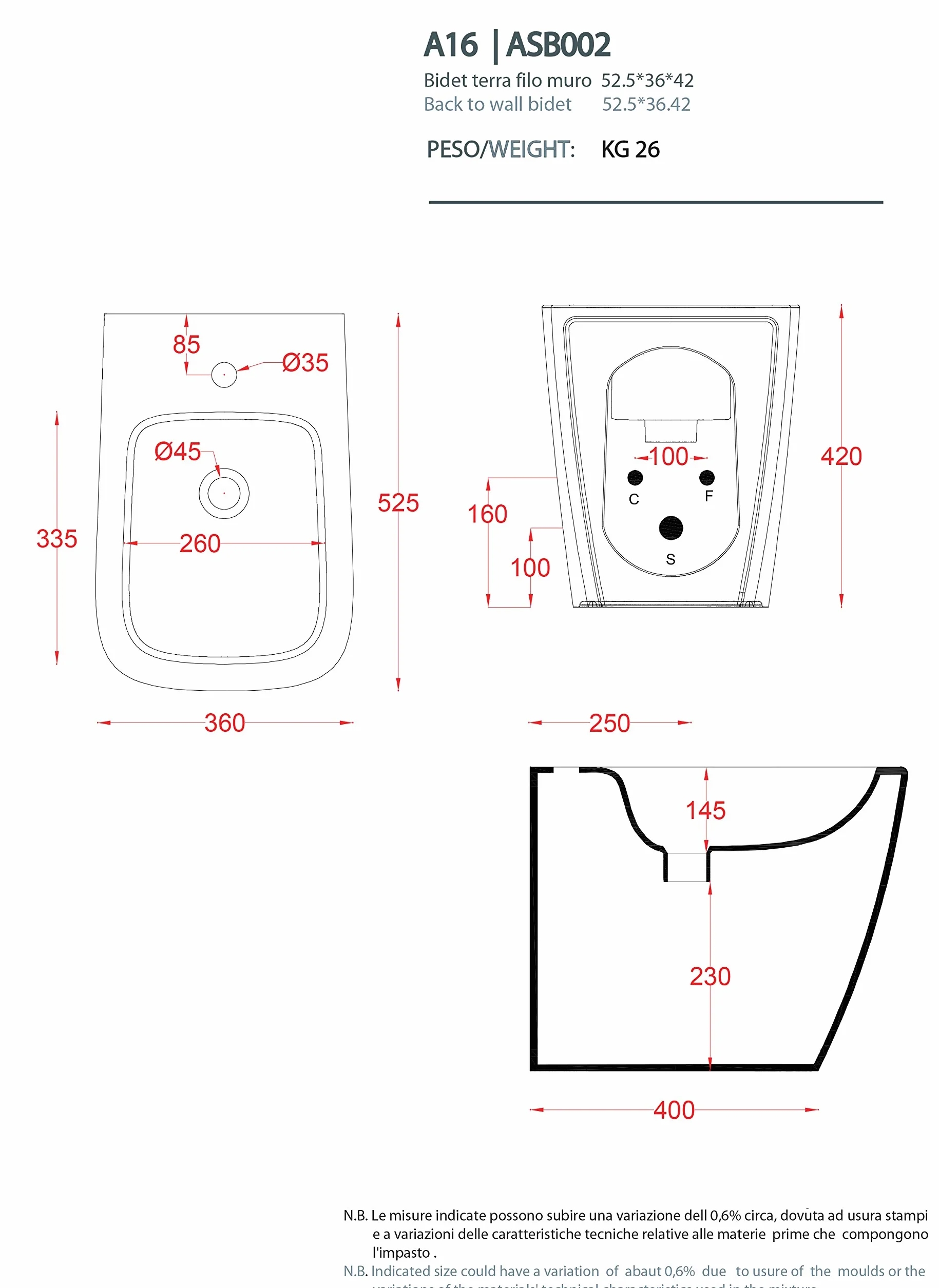 Bidet Łazienka Seria A16 Filomek ceramiczny - dostępne w 3 kolorach (biały błyszczący)