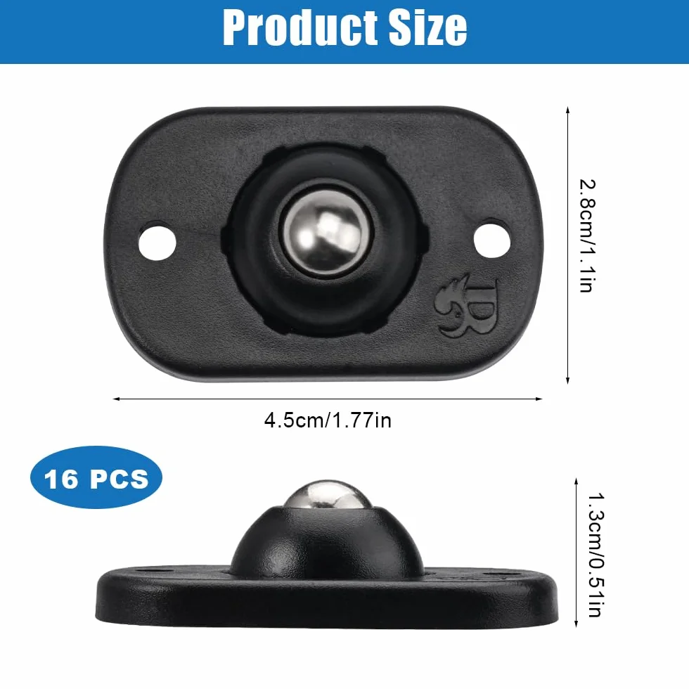16 sztuk samoprzylepnych mini kółek obrotowych o 360 stopni, samoprzylepne kółka kulkowe do mebli, samoprzylepne kółka Mini obrotowe koła, do kosza, pudełka do przechowywania, małych urządzeń (czarny)