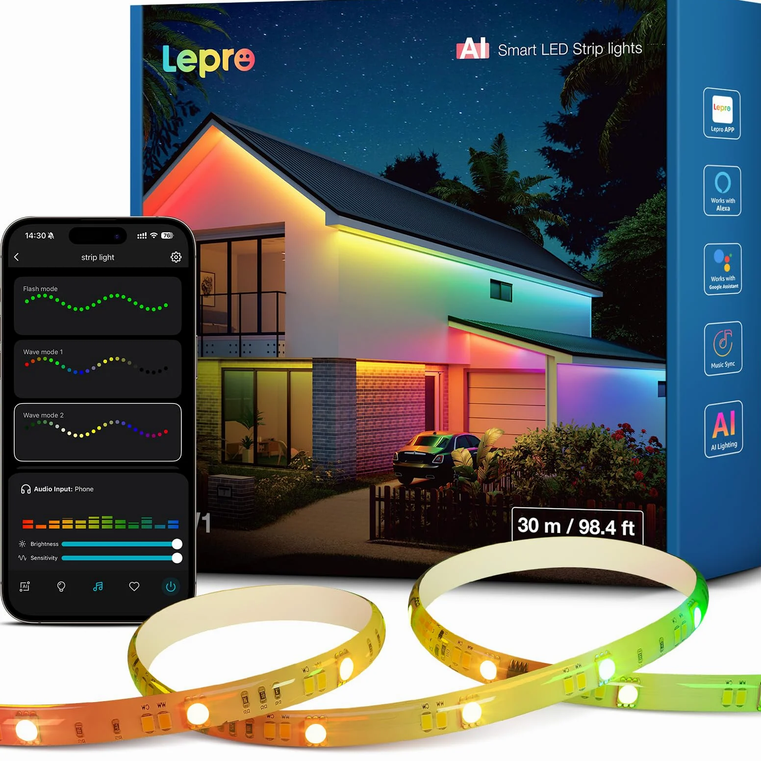 Lepro STV1 AI Smart TV podświetlenie tła z kamerą, taśma LED 5 m do telewizorów 75-85", niewielkie opóźnienia / synchronizacja muzyki/głosem i sterowanie aplikacją RGBIC taśma LED z ultraszerokokątnym