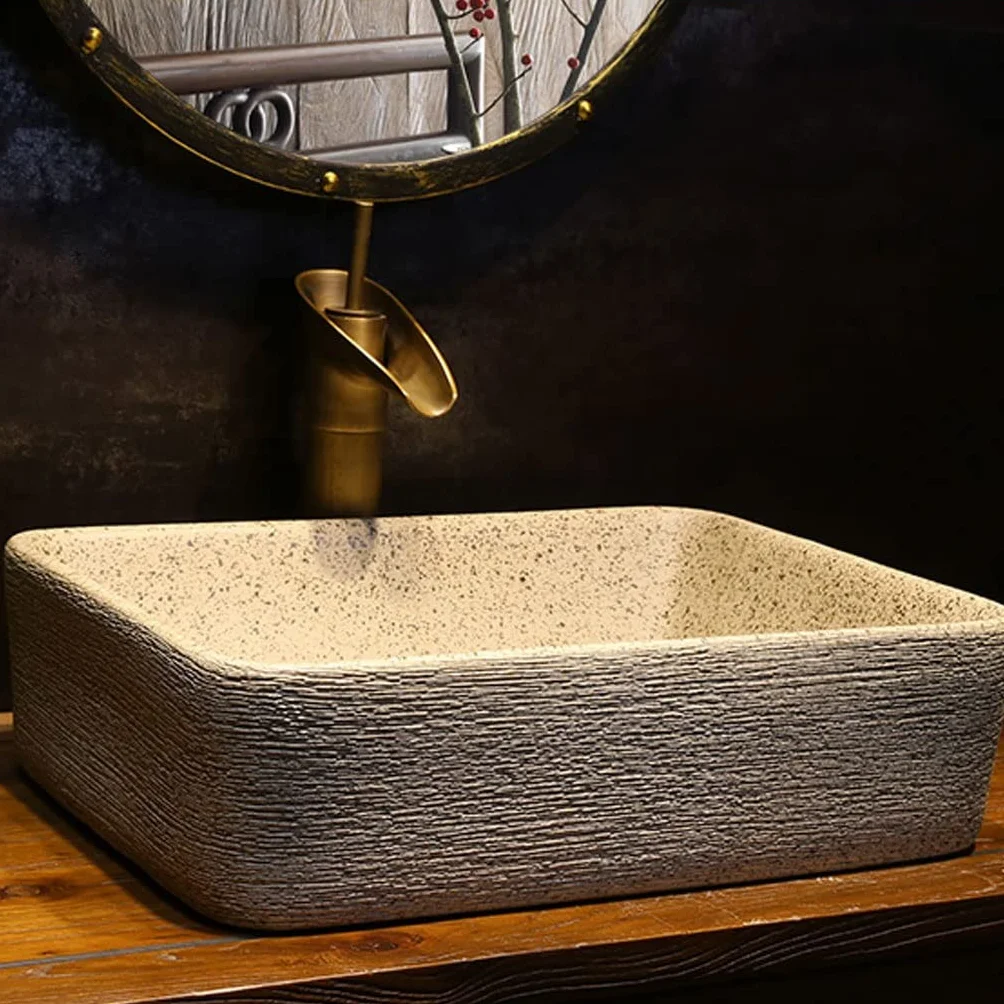 Umywalka wpuszczana do łazienki Łazienka umywalka nablatowa umywalka nablatowa naczynia łazienkowe umywalka prostokątna ceramiczna umywalka z kranem Umywalki łazienkowe
