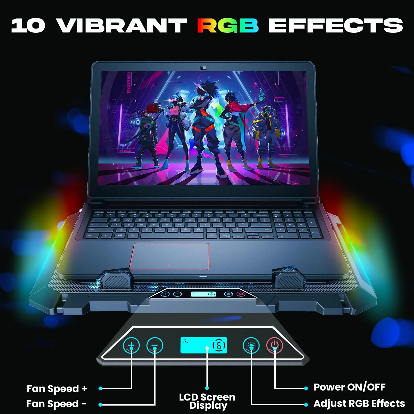 KLIM V8 podkładka chłodząca do laptopa gamingowego z 8 wentylatorami RGB, stojak, maks. 17"