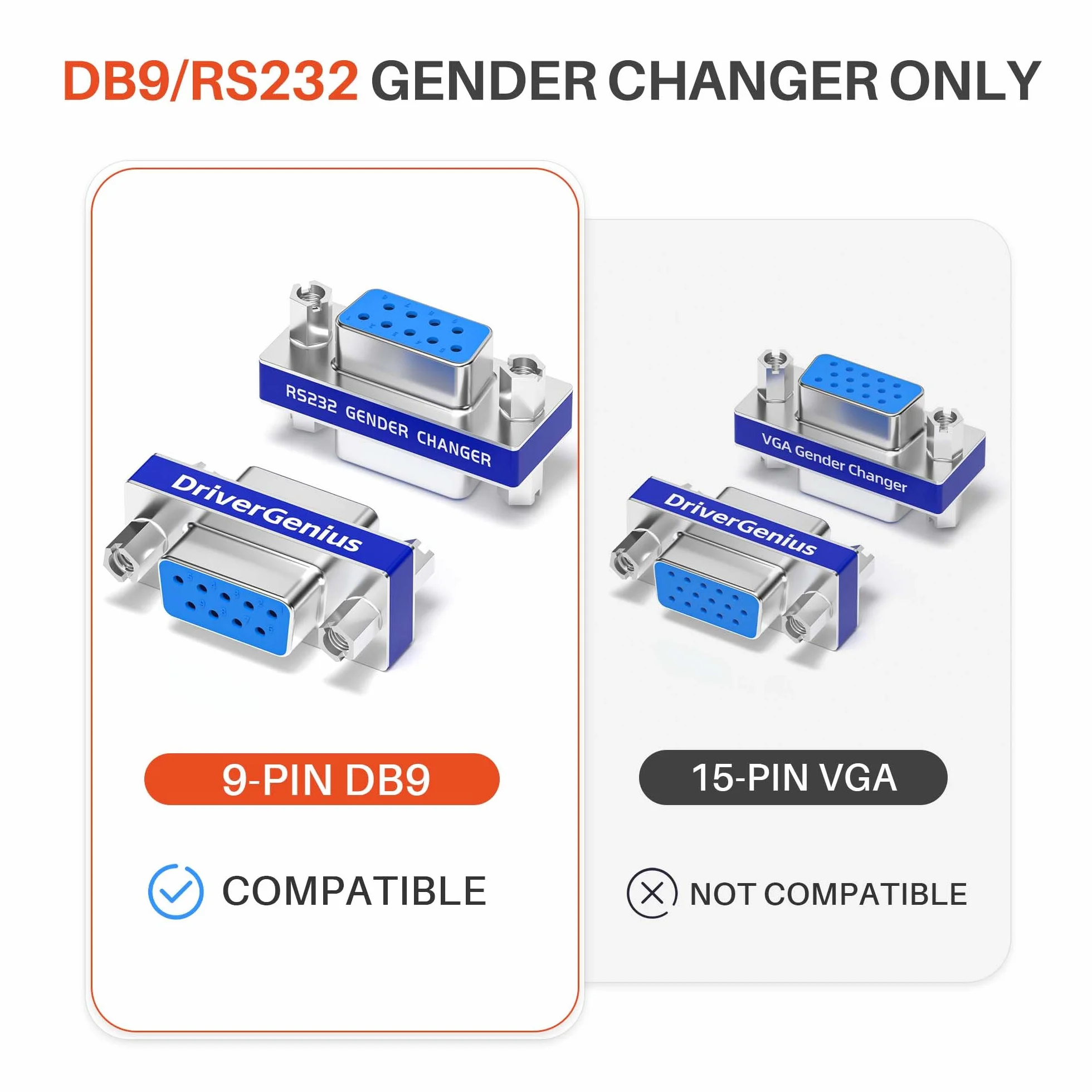 DriverGenius Przejściówka Szeregowa DB9 RS232 Żeńska–Żeńska RS232F2F-2A 2 szt.