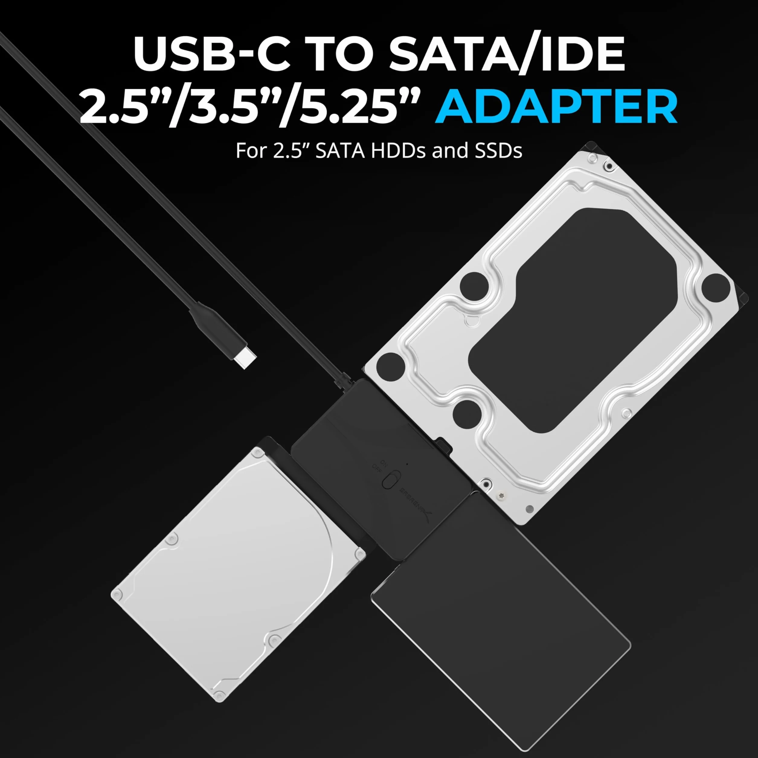 SABRENT Konwerter USB typu C na dysk twardy SSD/SATA/IDE 2,5/3,5/5,25 cala z zasilaczem UL i diodami LED (USB-DS12)