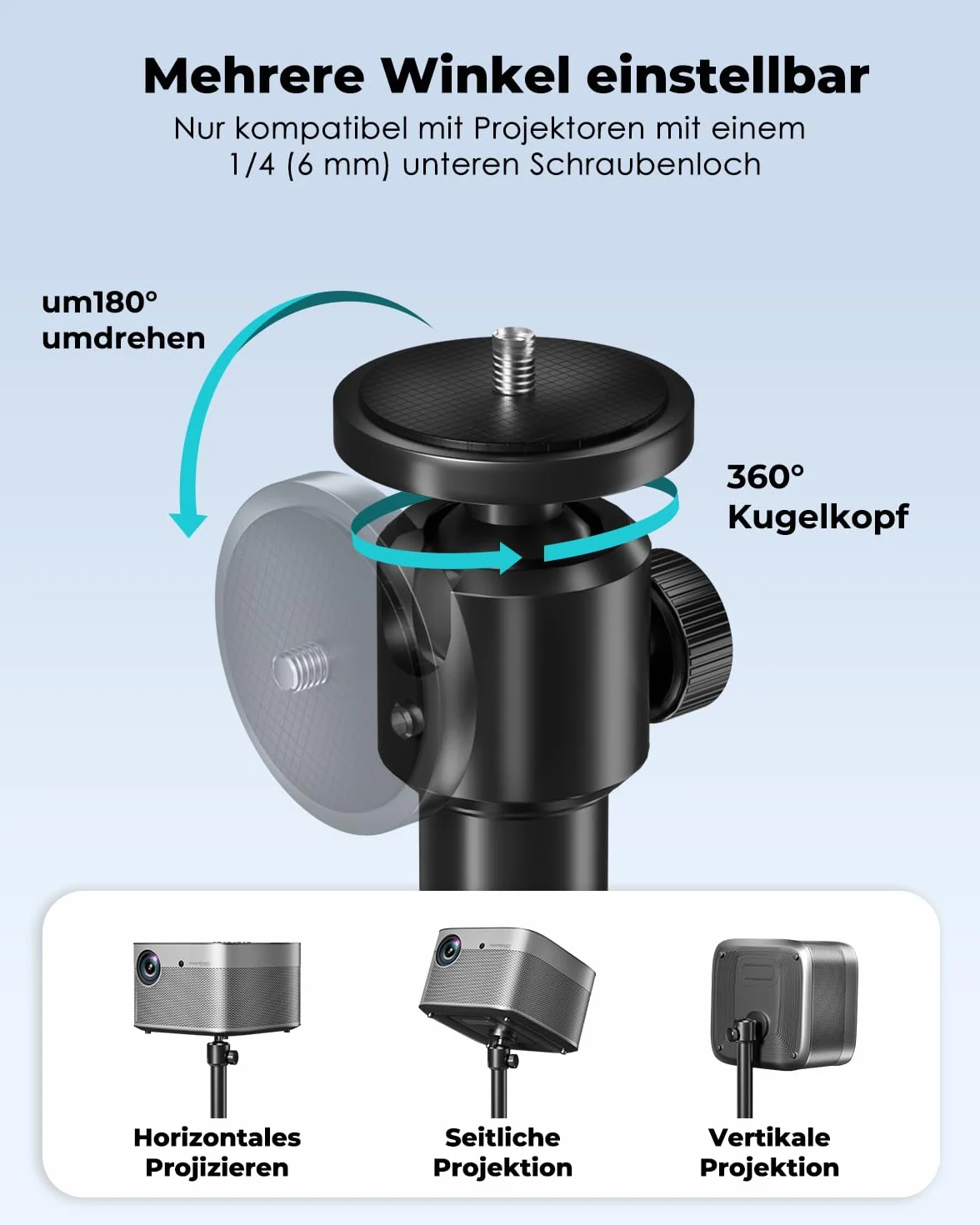 viozon Stojak do projektora, uniwersalny uchwyt do projektora, wysokość 88 cm, interfejs 1/4", z głowicą kulową obracaną o 360°, do domu, biura, na zewnątrz, kompatybilny z EPSON, VANKYO, XGIMI,