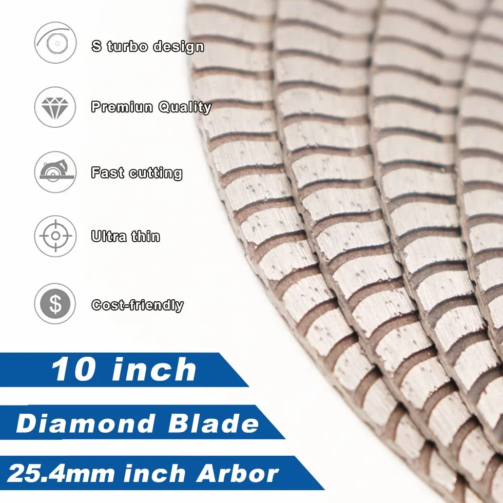 HIGHDRIL Supercienkie ostrze diamentowe, 3 szt., 250 mm z trzpieniem 7/8 cala, tarcza do cięcia turbo na sucho lub na mokro do ogólnego przeznaczenia płytek porcelanowych, ceramicznych, granitu, marmuru, twardy materiał, betonu
