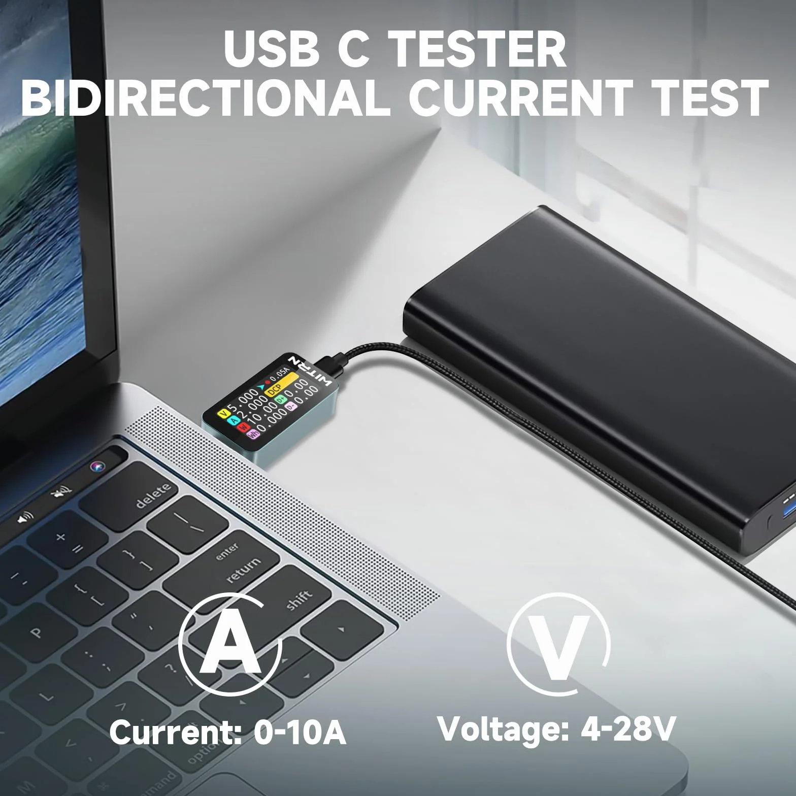 Heemol 2 szt. 10 A USB C tester miernik 4-36 V cyfrowy miernik prądu PD Power Meter USB C, miernik prądu, kolor IPS LCD, multimetr, woltomierz, miernik mocy