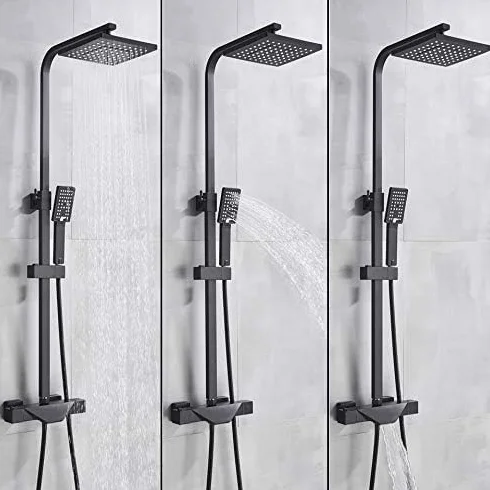 Bateria Łazienkowa Czarna Deszczownica Termostatyczna Bateria Wannowa Montowana Na Ścianie Bateria Prysznicowa Bateria Natryskowa Zestaw Prysznicowy, Termostatyczna Chro,Thermostatic Black a