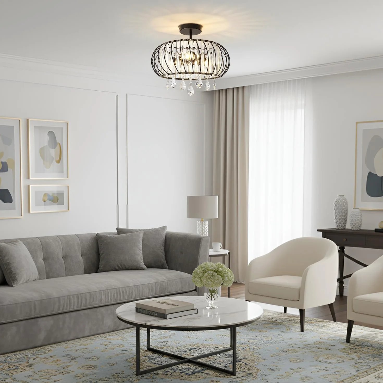 ANWIO Szklana lampa sufitowa z 3 podstawami
