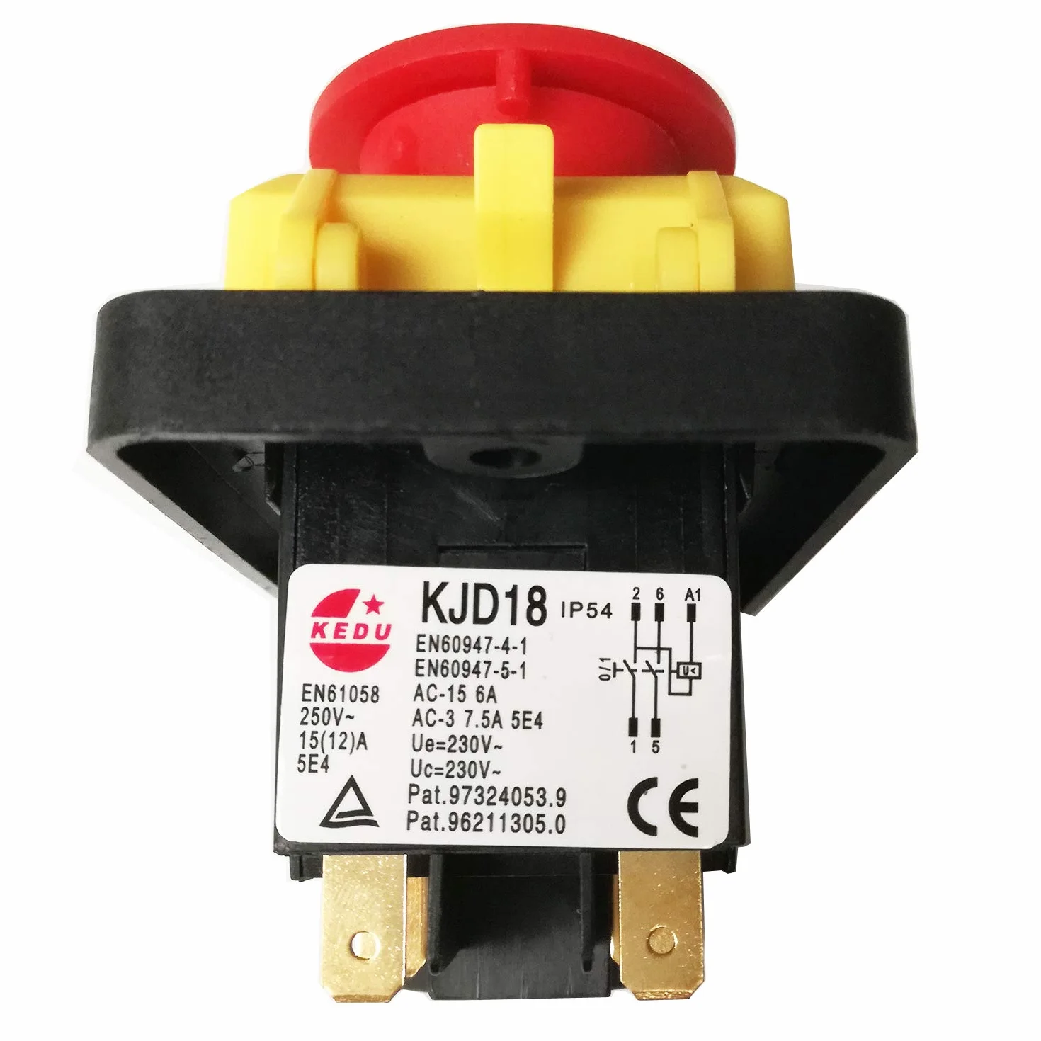 KEDU KJD18 5-pinowy wodoszczelny przełącznik elektromagnetyczny przyciskowy, ochrona pracy, przełącznik przyciskowy, 250 V, 15 (12) A