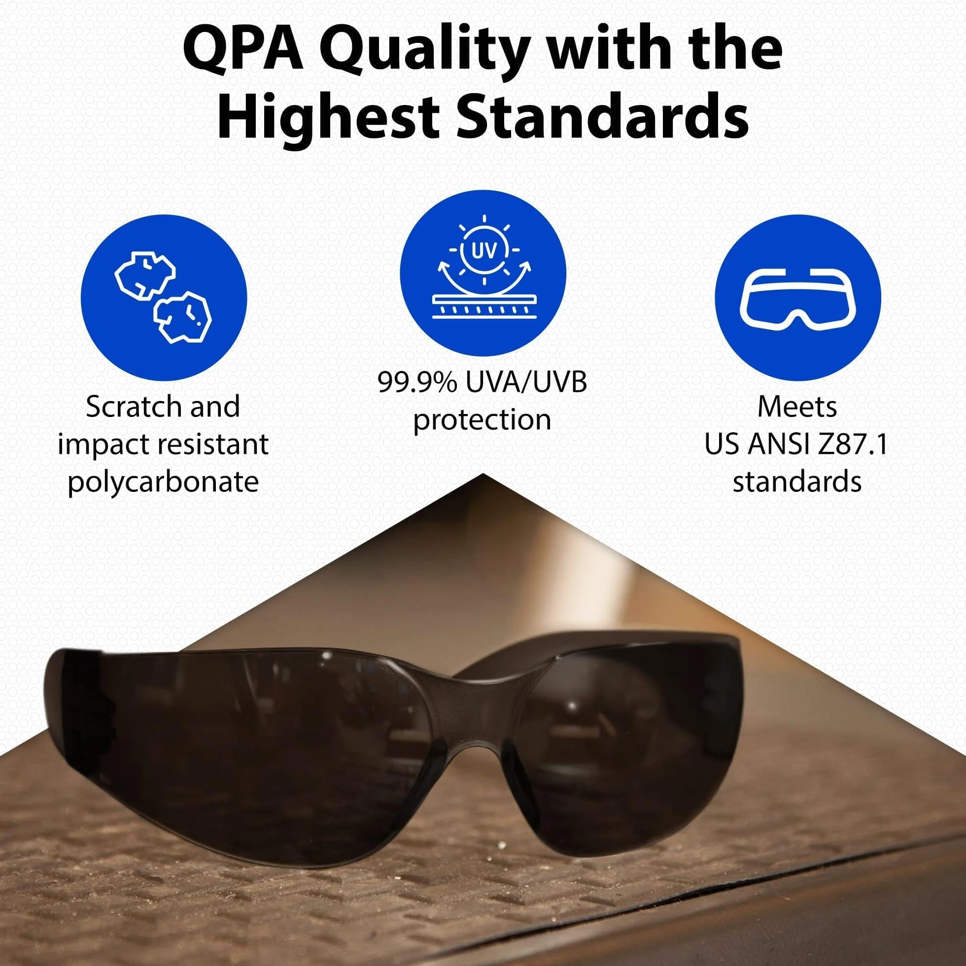 Quest Safety Products okulary ochronne, odporne na zaparowanie, odporne na uderzenia szkła poliwęglanowego (dymne)