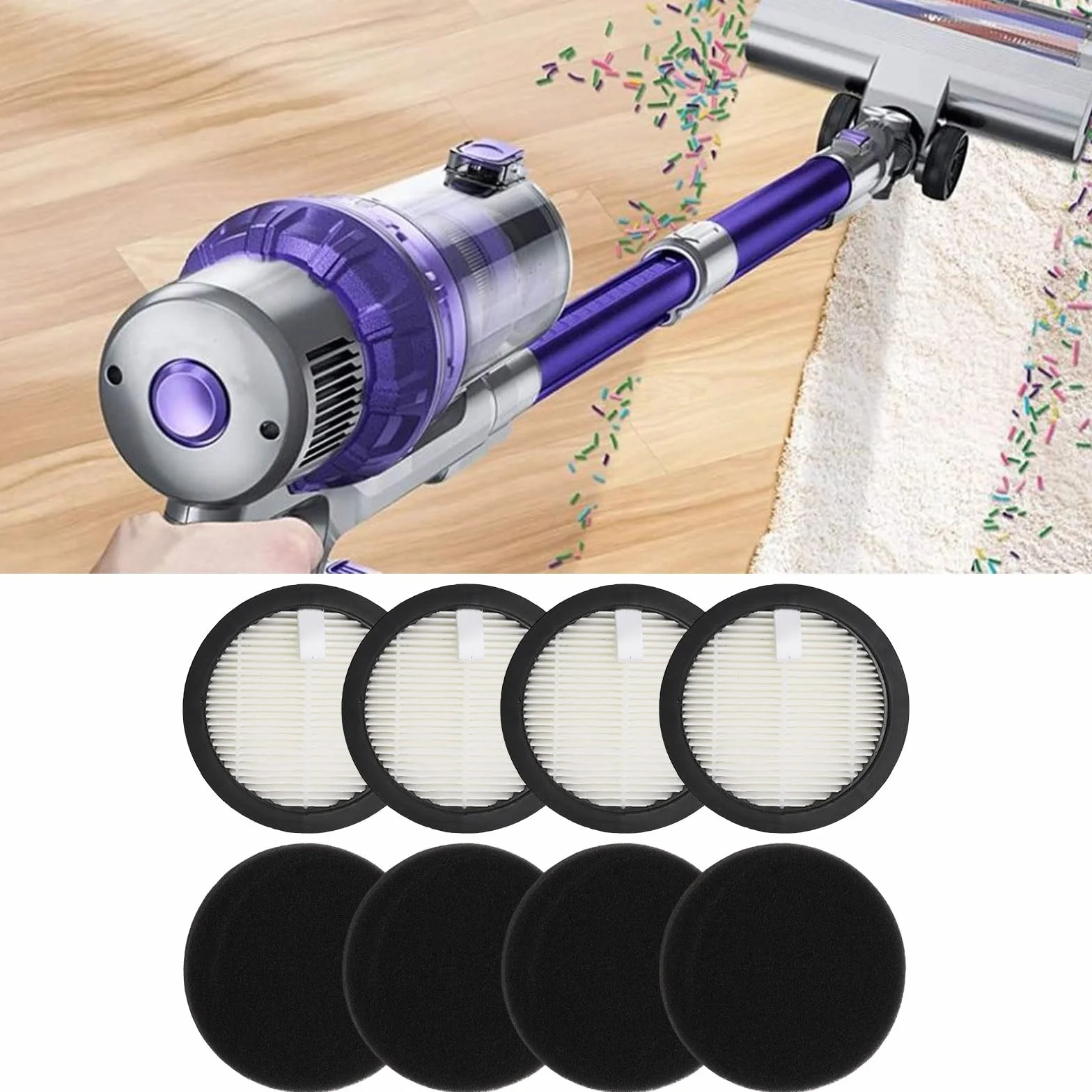 8 sztuk filtrów HEPA, zamienne dla odkurzacza akumulatorowego Laresar Elite 3, zawiera 4 filtry, 4 gąbki