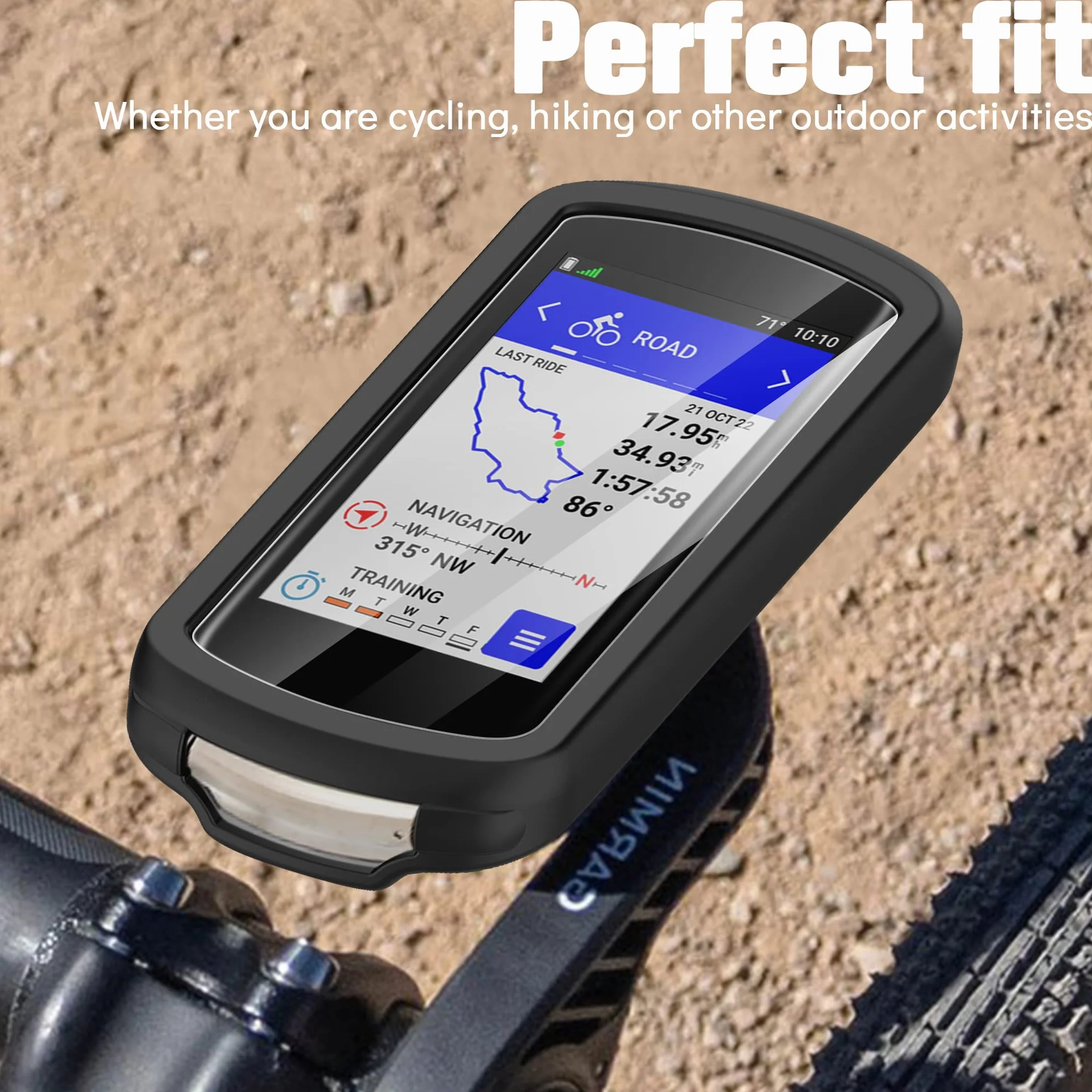 Silikonowe etui do Garmin Edge 1040 z 2 foliami ochronnymi ze szkła hartowanego, czarne