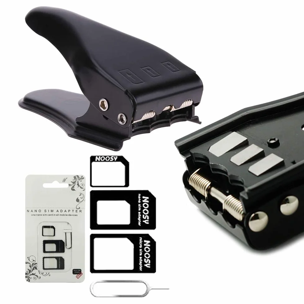 MMOBIEL Uniwersalny obcinacz do kart SIM, kompatybilny z iPhone Samsung Sony Huawei Motorola, 3 adaptery SIM + pin