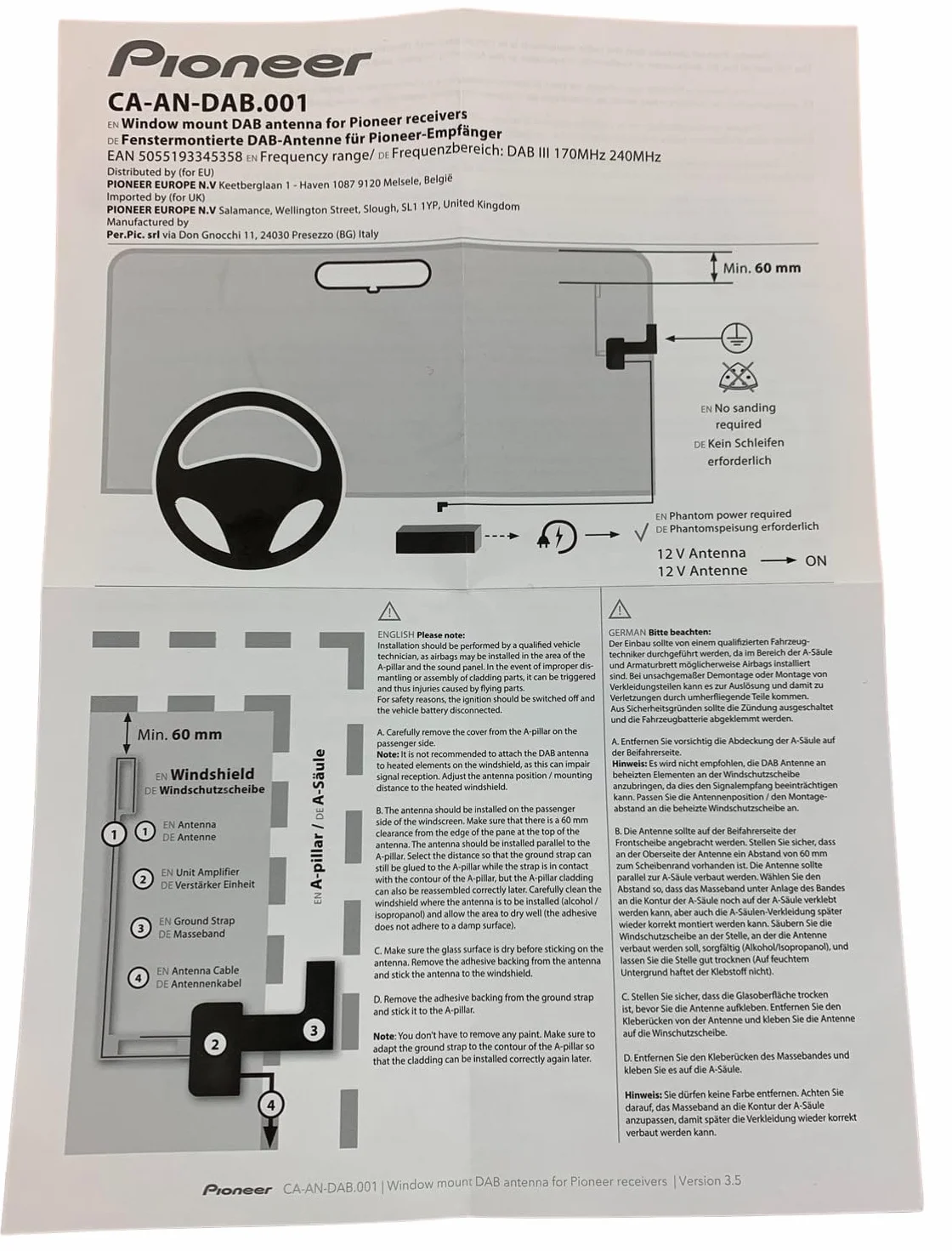 Pioneer CA-AN-DAB.001 Antena Tarczowa Czarny
