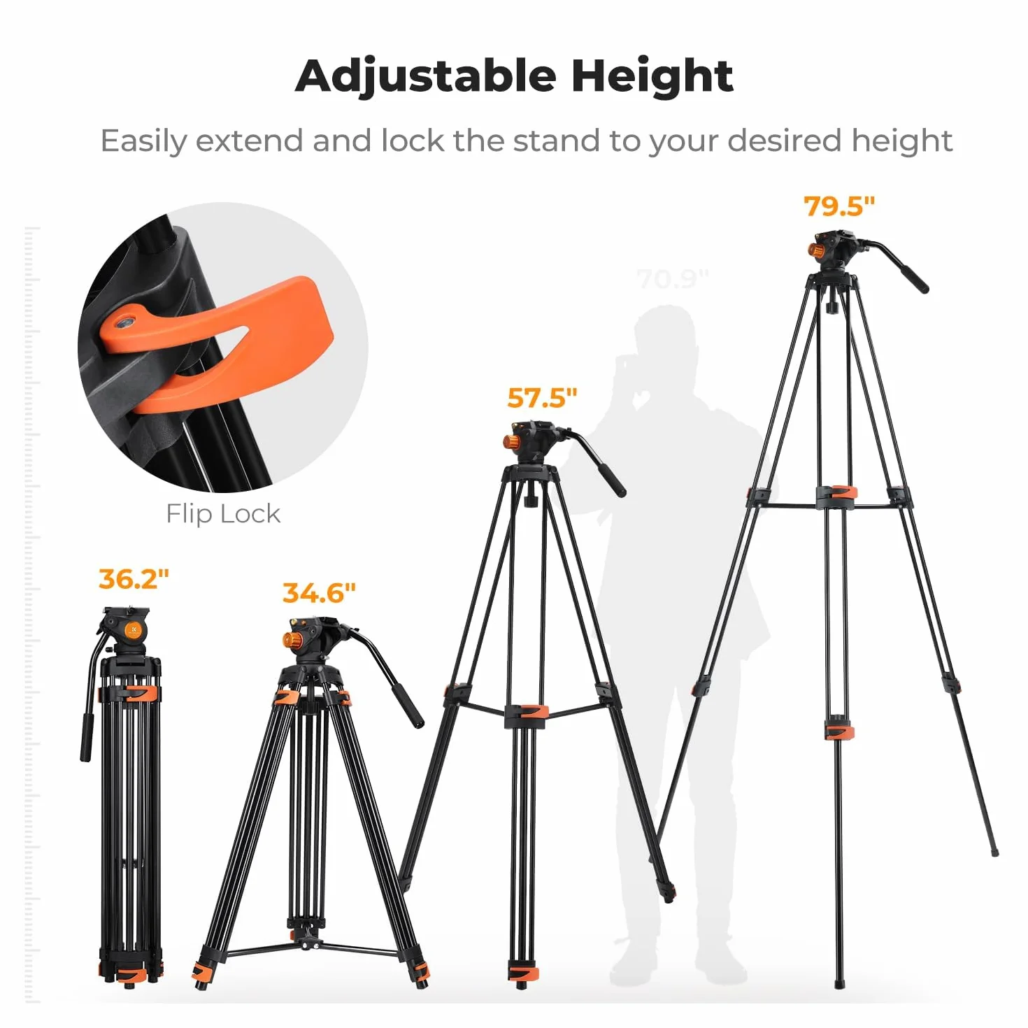 K&F CONCEPT Statyw wideo 202 cm Heavy Duty Tripod z głowicą fluidową nośność 8 kg