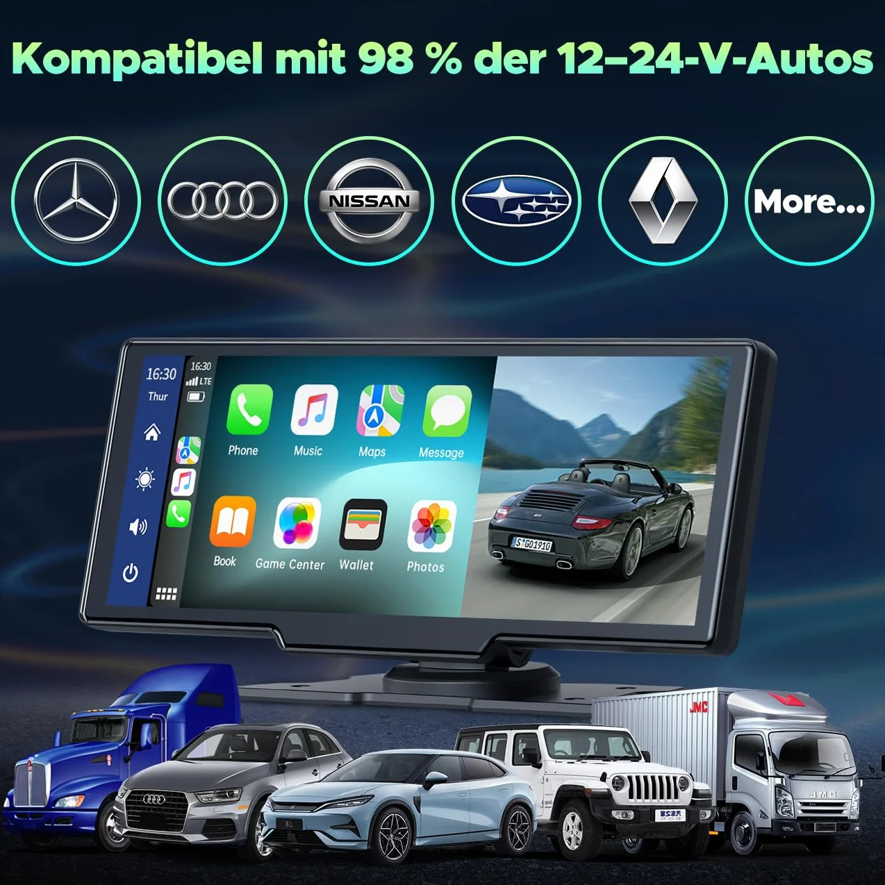 LAMTTO Bezprzewodowe radio samochodowe CarPlay Android 9,26" 2,5K+1080p kamera 64GB TF Bluetooth nawigacja Mirror Link Siri/G00gle AUX/FM