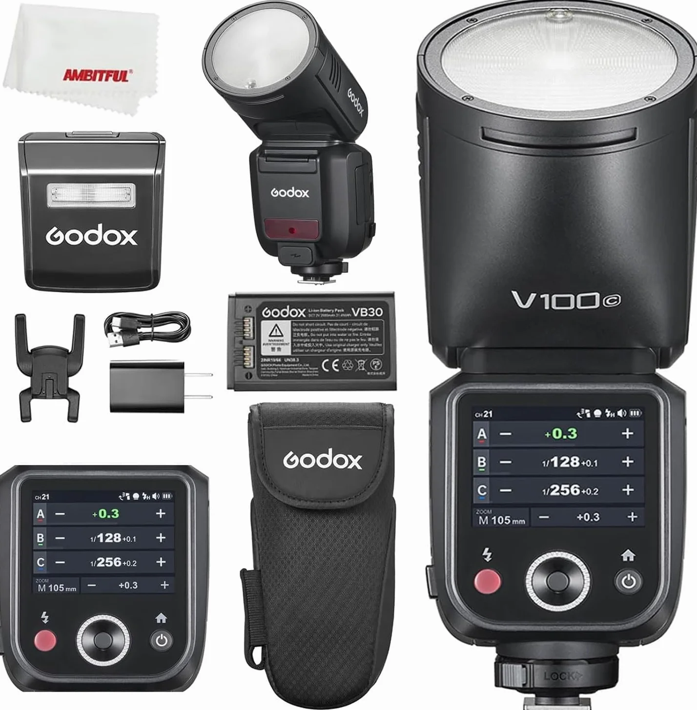 Godox V100 C V100C 100 W TTL litowo-jonowa okrągła lampa błyskowa, 400 błysków pełnej mocy, czas recyklingu 1,7 s, SU-1 Sub Flash, parowanie jednym dotknięciem z X3, lampa błyskowa do ekranu