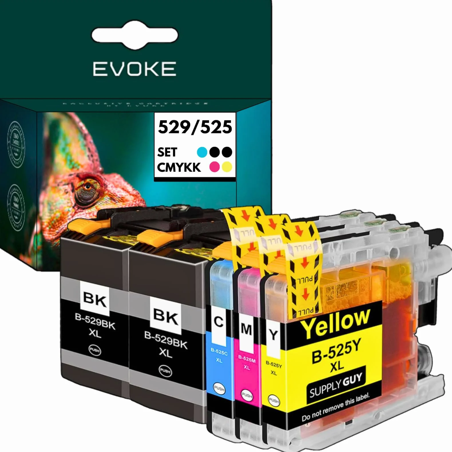 EVOKE 529 525 Zestaw tuszy kompatybilny z Brother DCP-J100 DCP-J105 MFC-J200 LC529XL LC525XL (Zestaw CMYK + czarny) 8700 Stron 145 ml