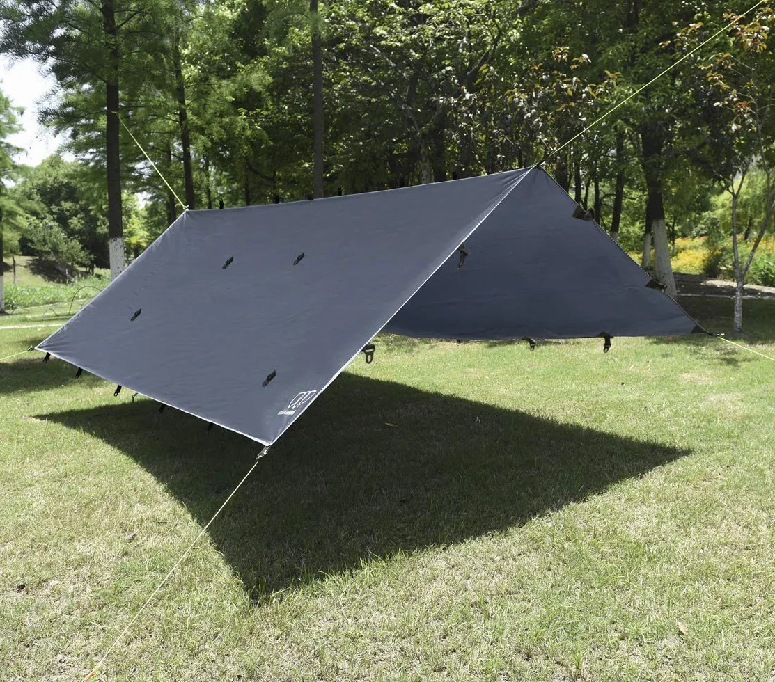 Gold Armour Rainfly Tarp do hamaka, wysokiej jakości osłona przeciwdeszczowa 4,5 m/ 3,5 m/ 3 m/ 2,5 m, wodoodporny, ultralekki sprzęt survivalowy i akcesoria do namiotu (szary, 4,5 × 3,5 m)