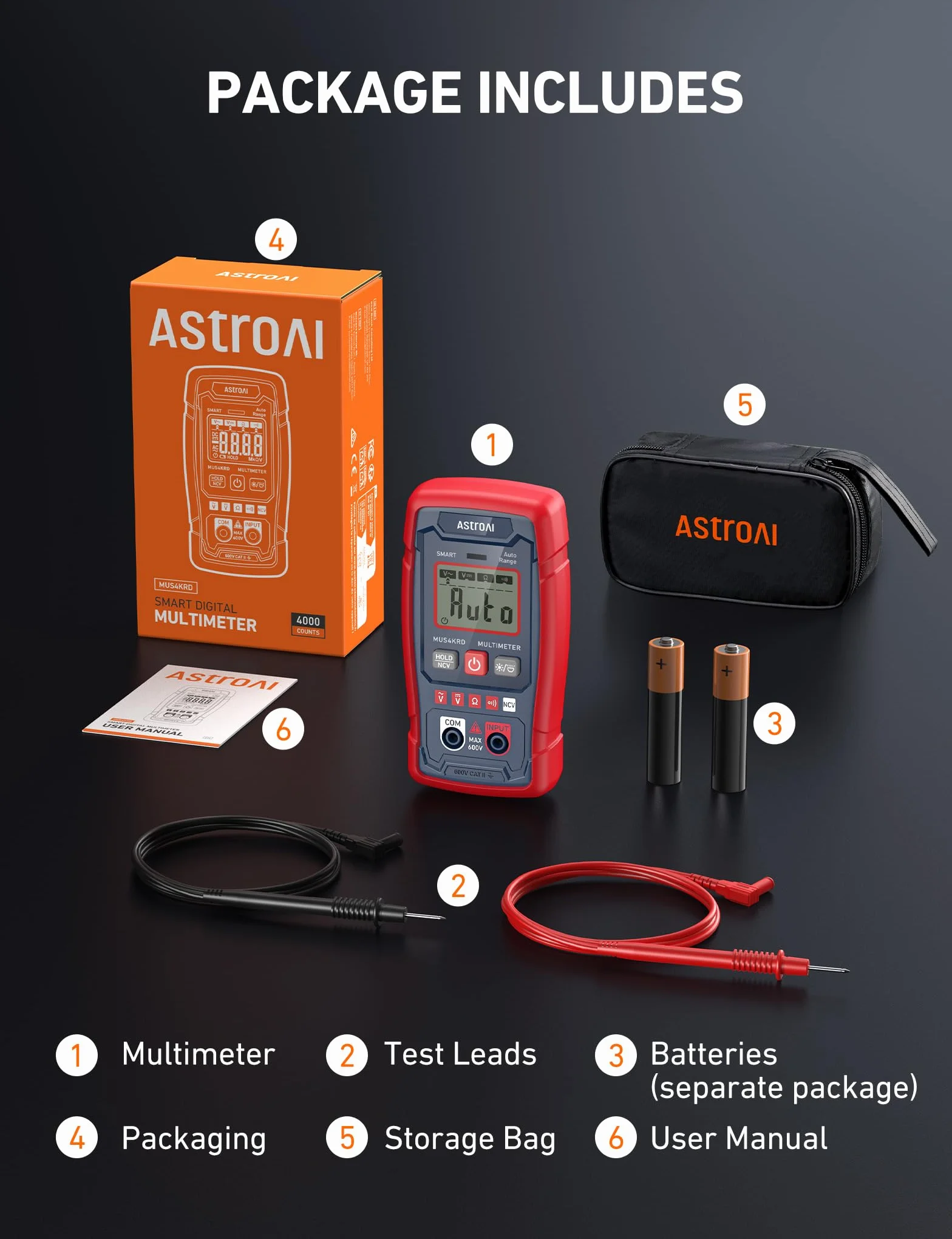 AstroAI Multimetr cyfrowy, 4000 zliczeń, woltomierz, multimetr elektryczny, tester napięcia z NCV, mierzy napięcie AC/DC, rezystancję, ciągłość testów
