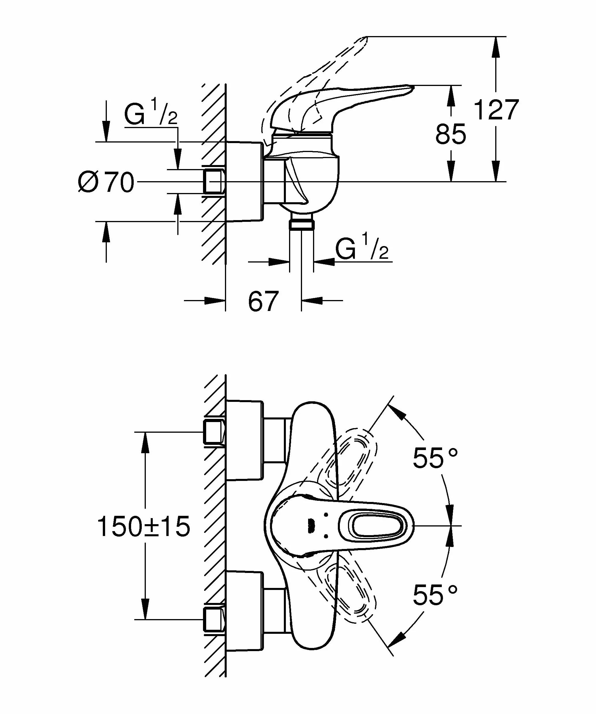 GROHE Jednouchwytowa bateria prysznicowa Eurostyle kolor księżycowy 33590LS3