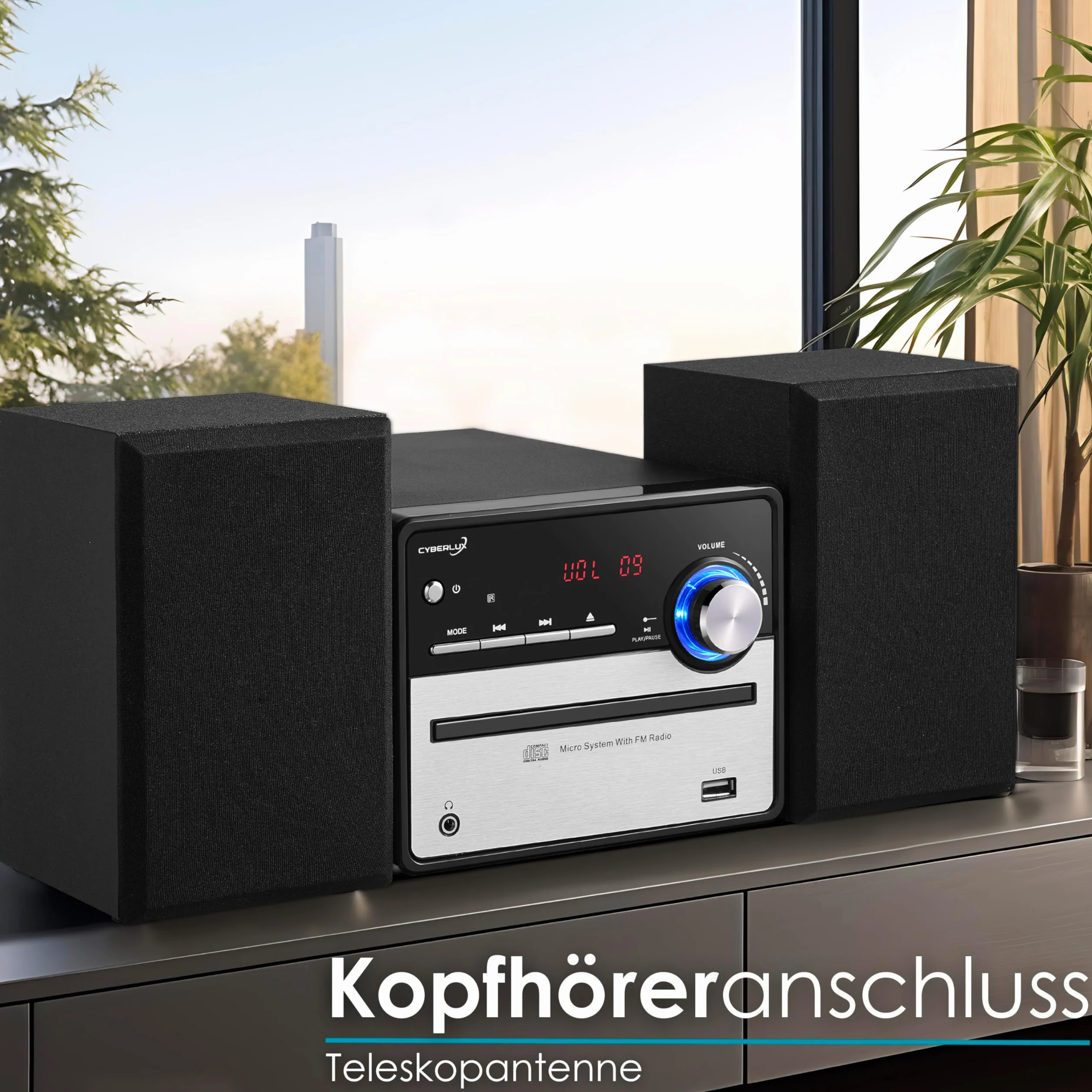 Retro zestaw muzyczny HiFi stereo wieża z głośnikami CD MP3 radio FM USB LED