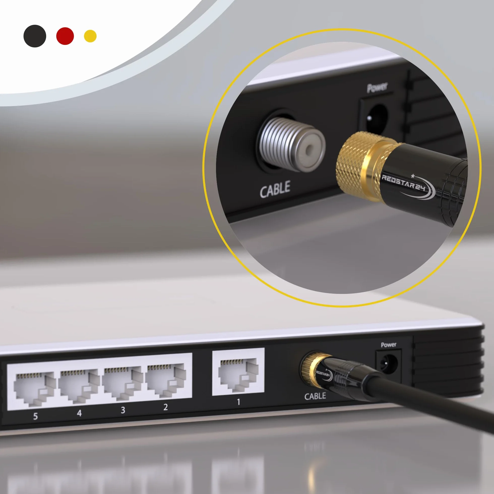 RedStar24 Kabel antenowy SAT koncentryczny 135dB 2x F 1x 90° pozłacany Ultra HD 4K 3D UHD