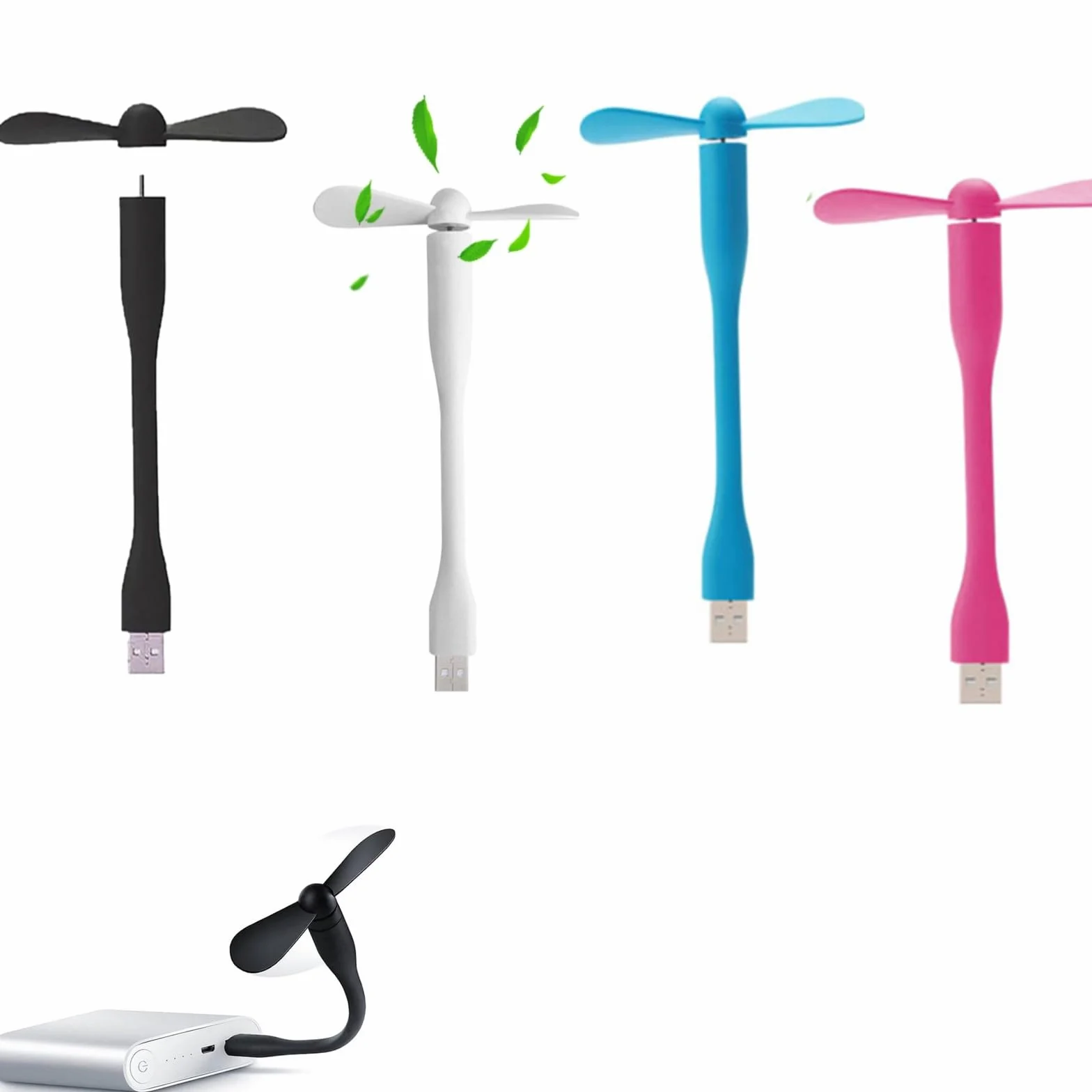 Cerioll mini wentylator USB 4 sztuki elastyczny do komputera notebooka powerbanku czarny biały różowy niebieski