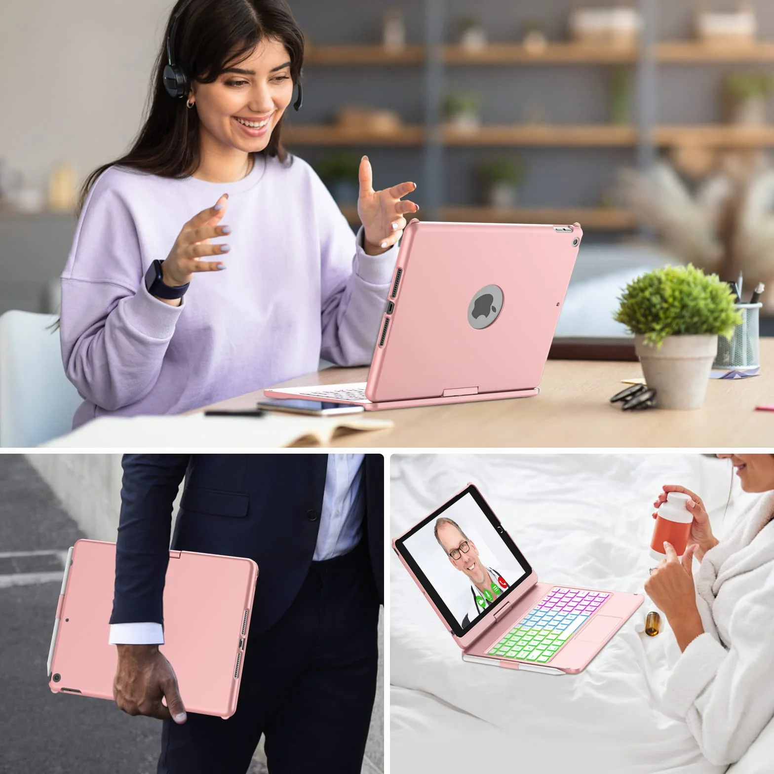 SZO Etui na klawiaturę iPad 10.2 z Touchpadem Bluetooth Podświetleniem Różowy